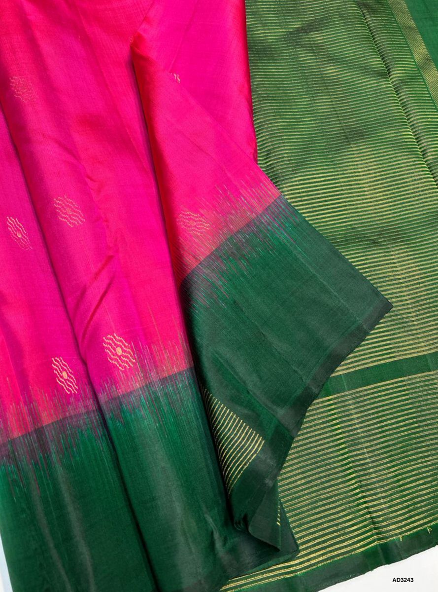 Pink & Green - Soft Silk Saree