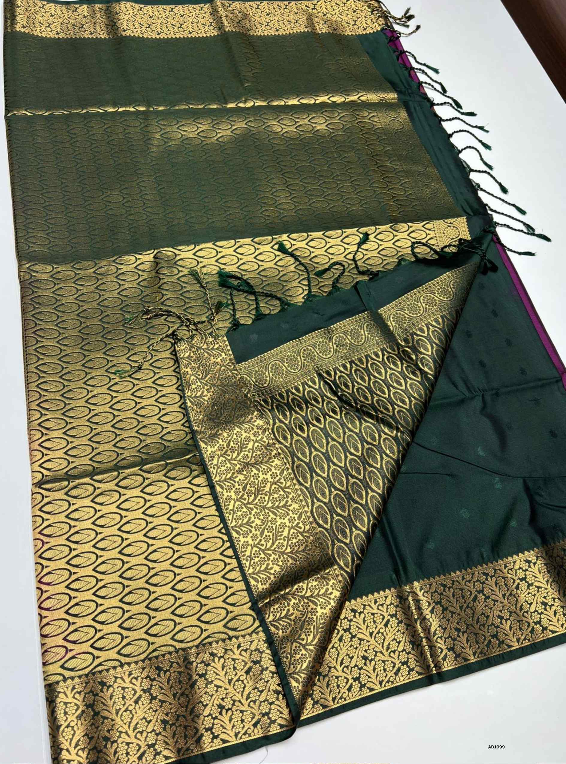 Wine & Dark Green - Semi Silk Saree