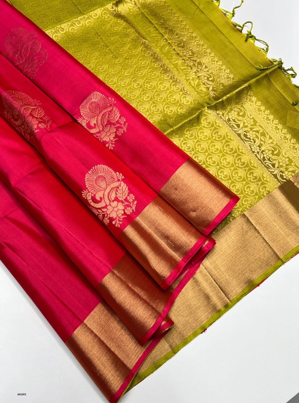 Raddish Red & Green - Soft Silk Saree