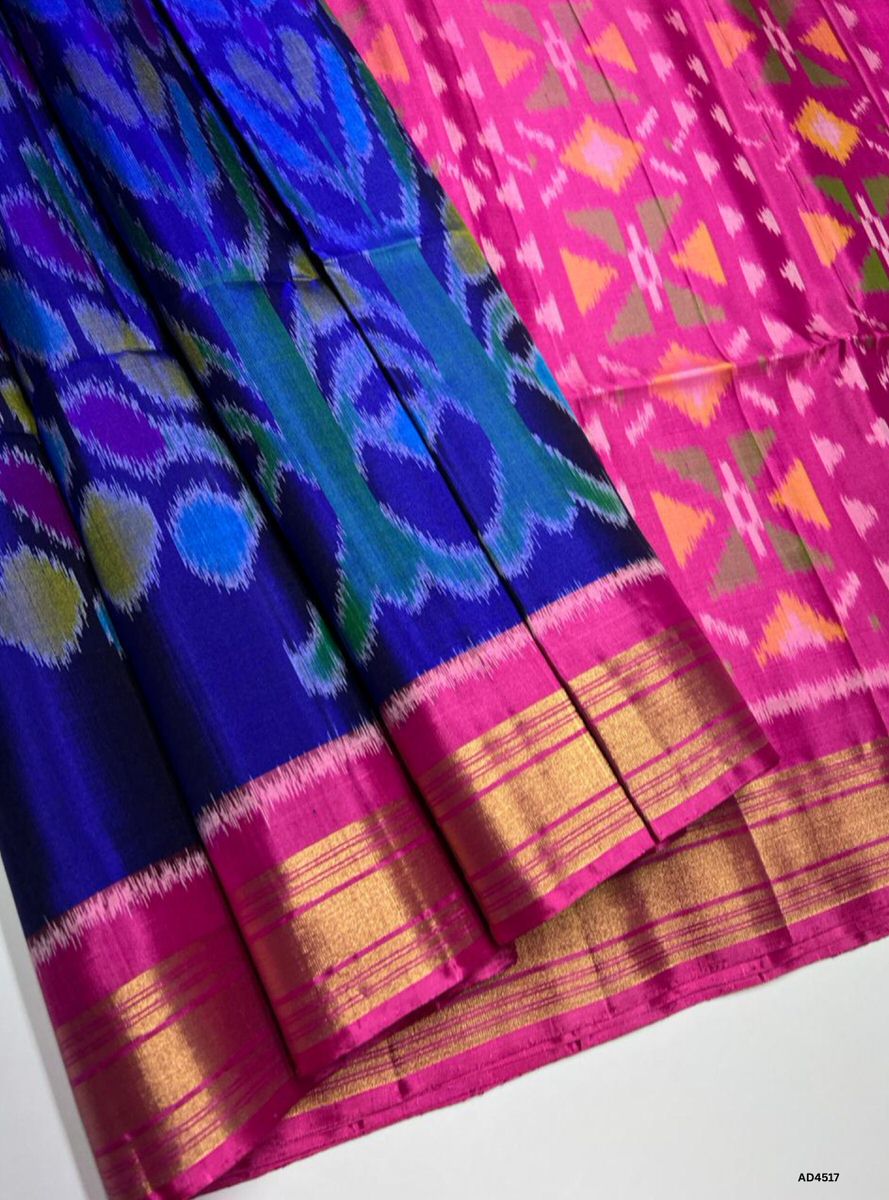 Navy Blue & Pink - Pochampally Soft Silk saree