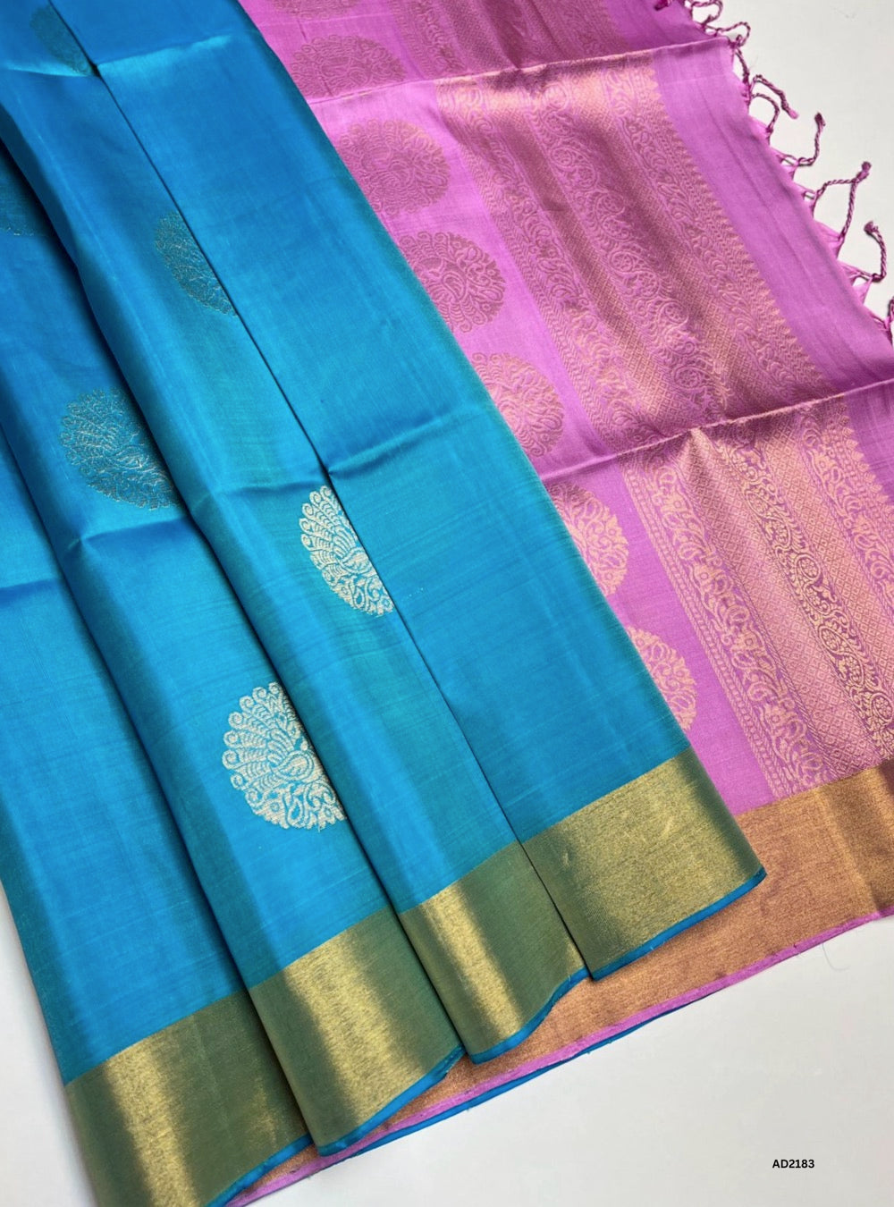Sky Blue & Pink - Soft Silk Saree