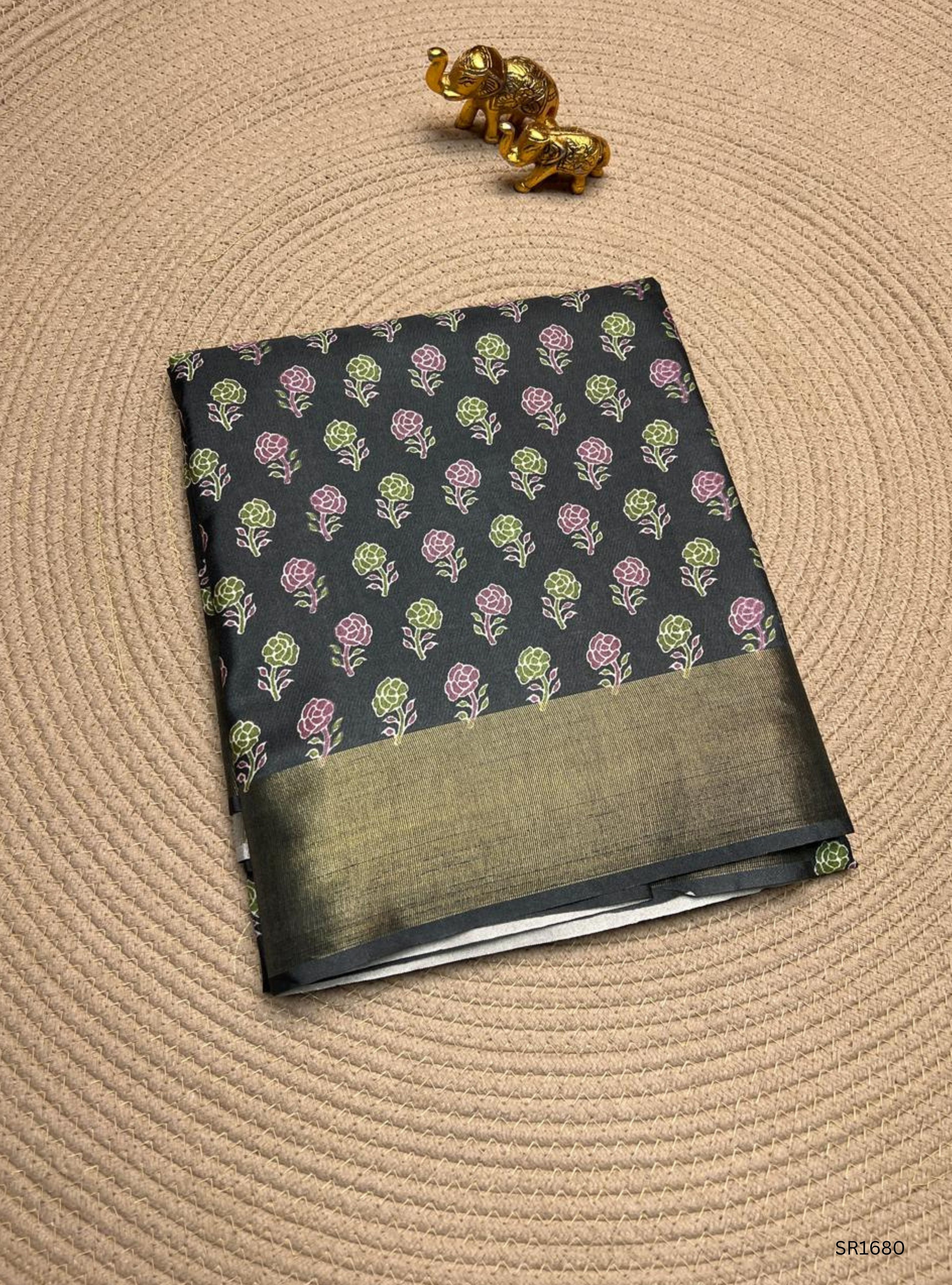 Dark Grey - Semi Tussar Saree