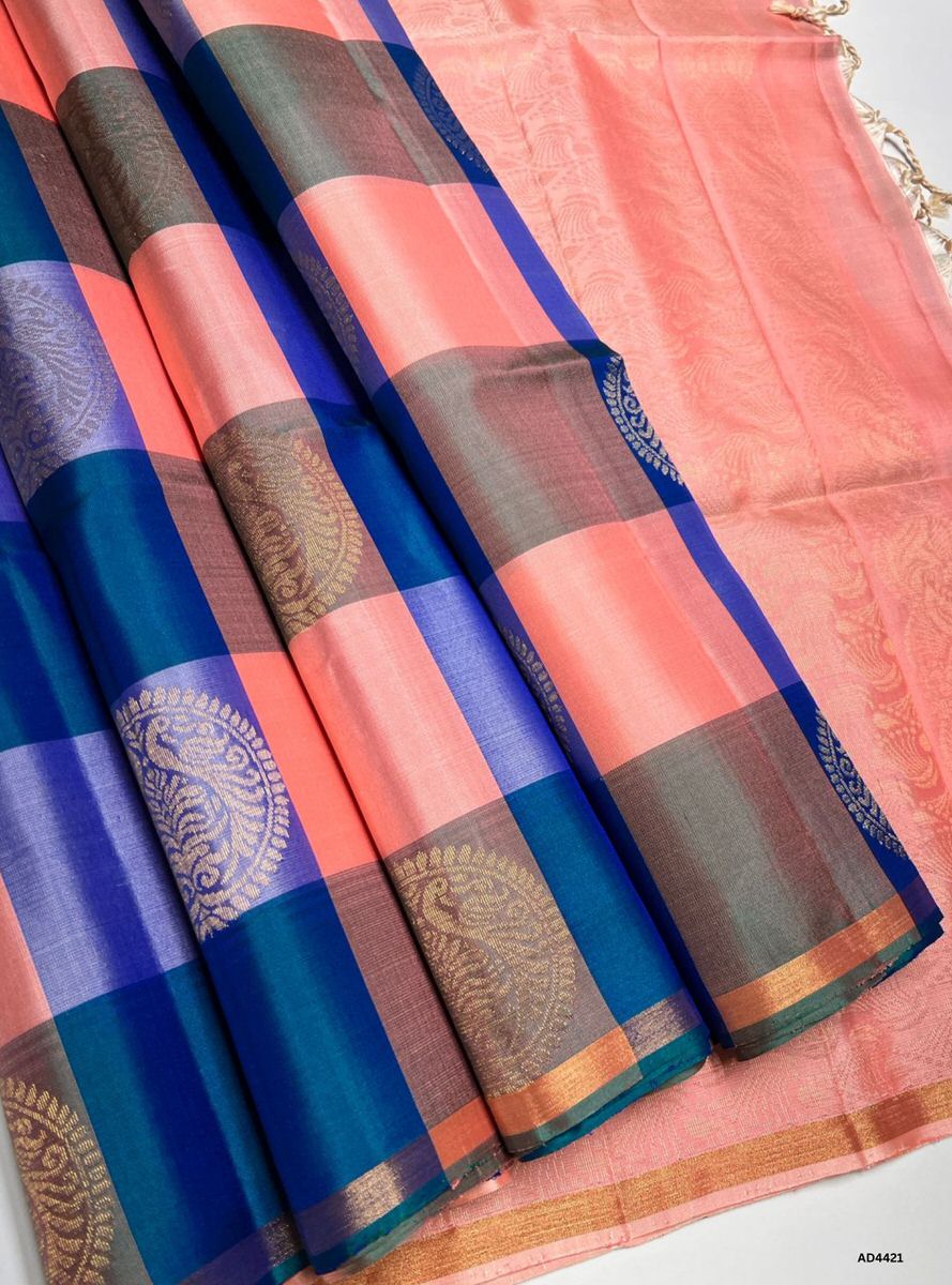 Peacock Blue & Peach - Pazhum Pazhamum Soft Silk Saree
