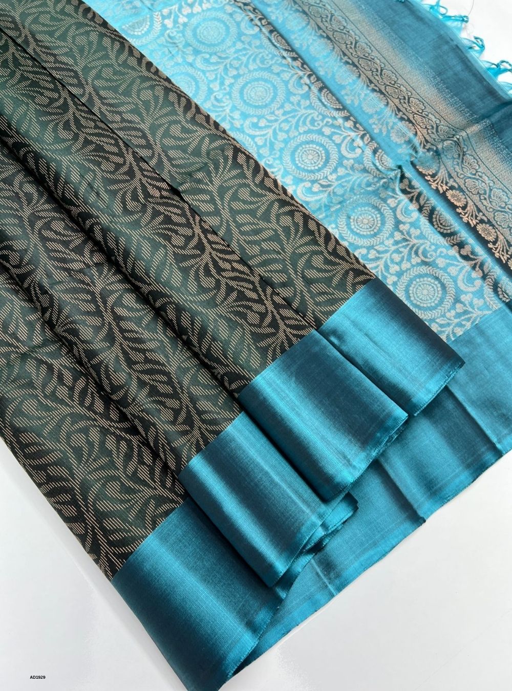 Deep Teal Green & Peacock Blue - Soft Silk Saree