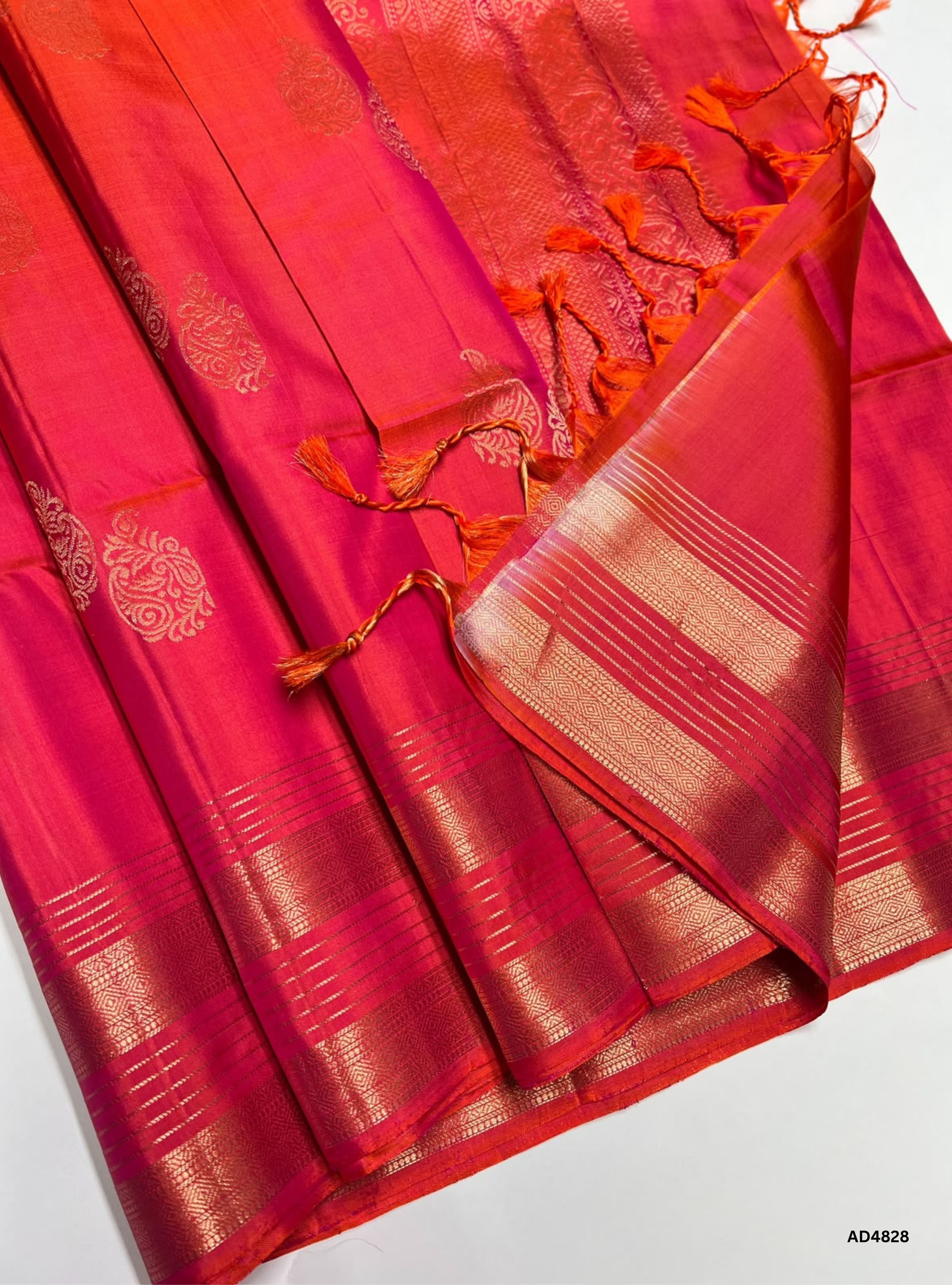 Orangish Pink - Kanchi Border Soft Silk Saree