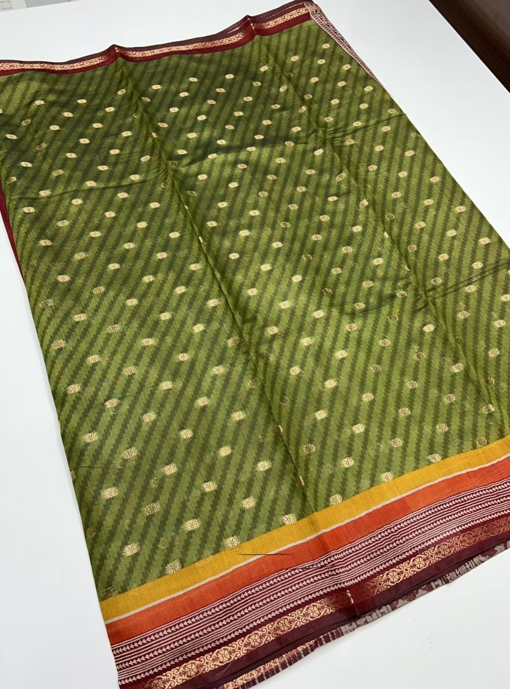 Moss Green & Maroon - Chanderi Cotton