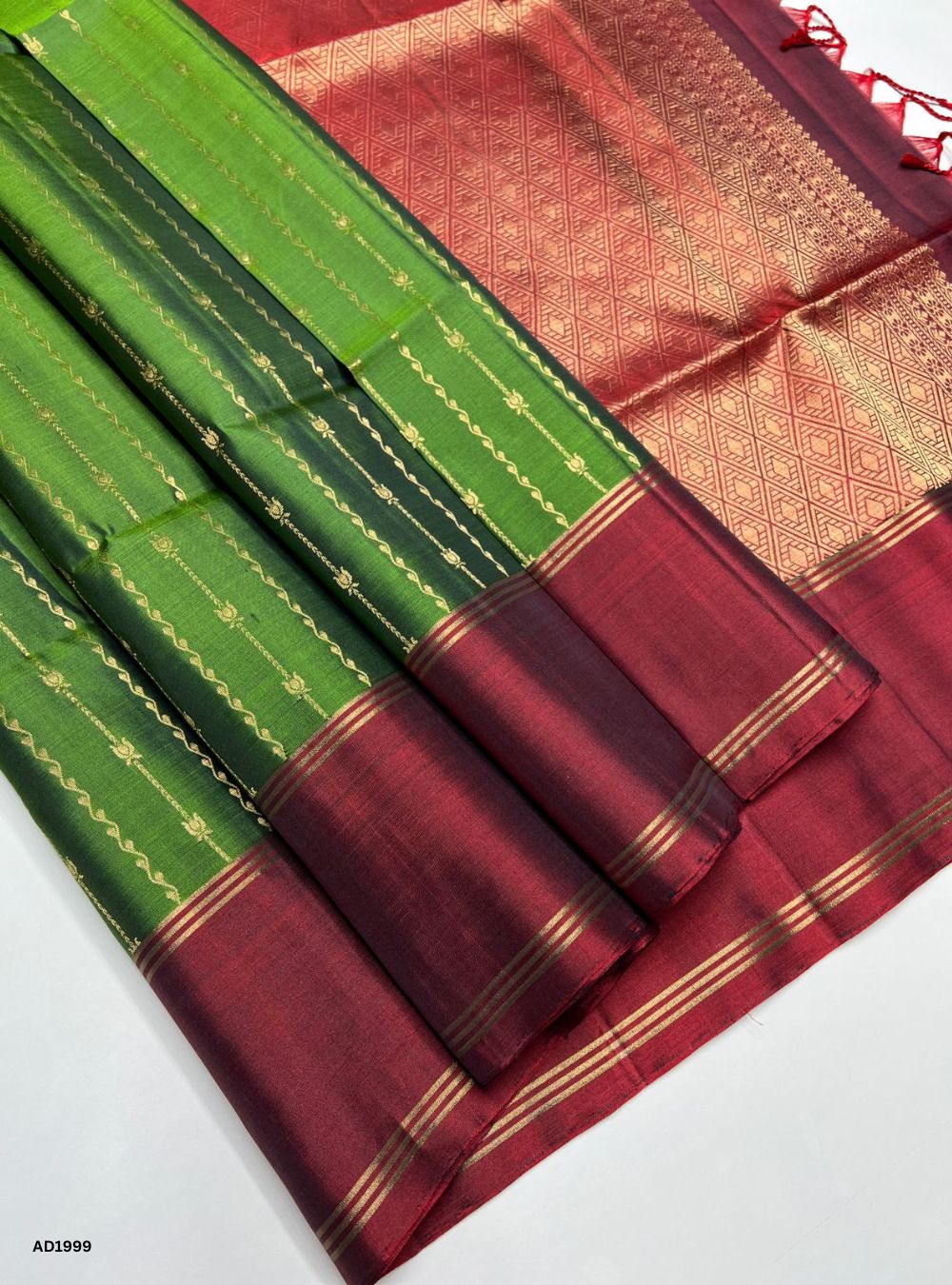 Green & Brown - Soft Silk Saree