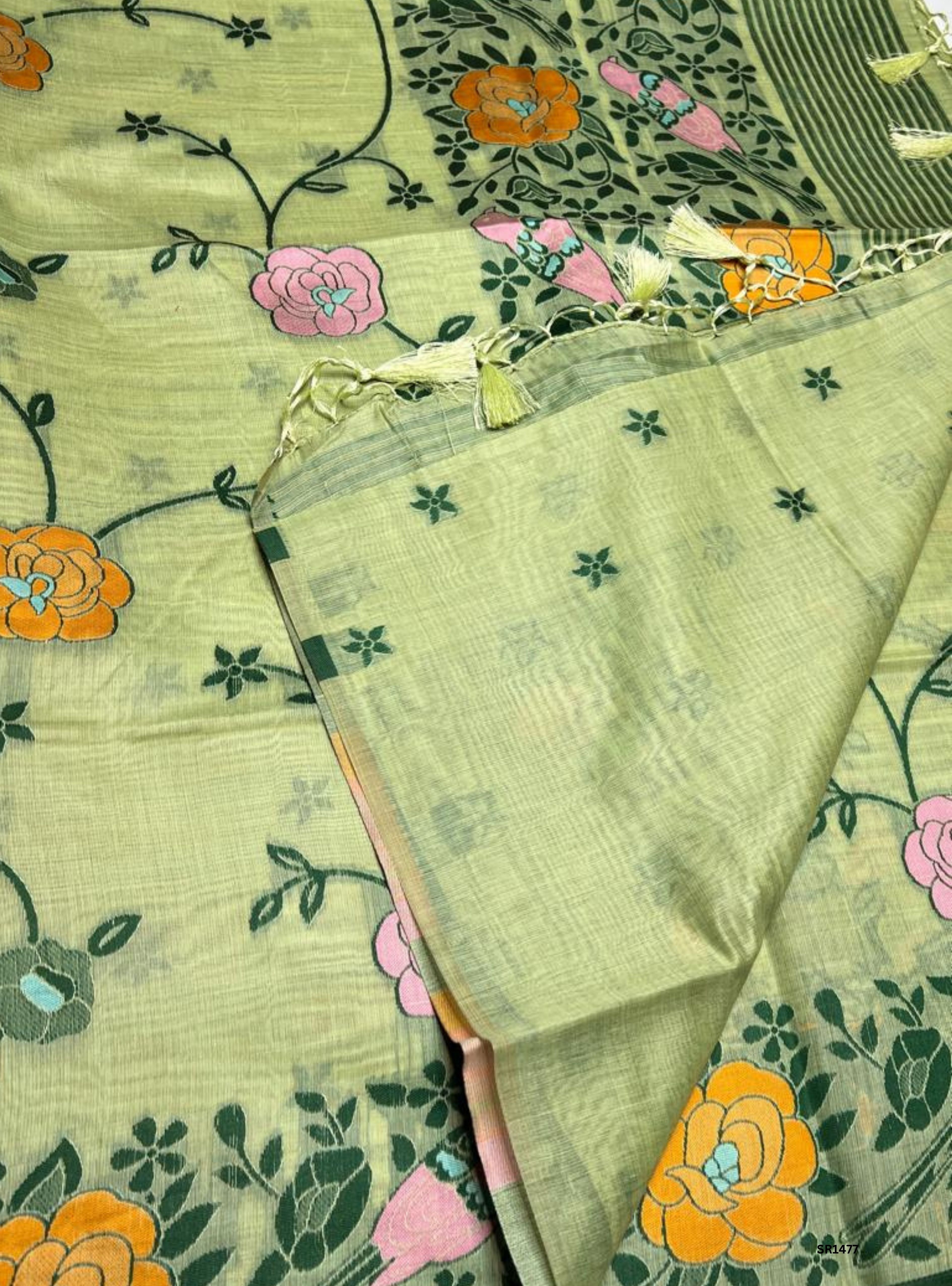 Pastel Green - Soft cotton Saree