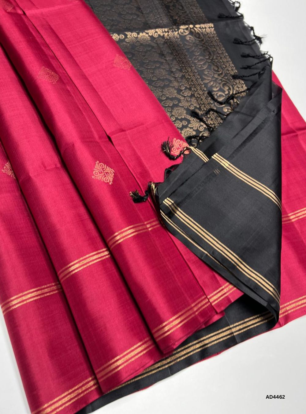 Cardinal Red & Black - Soft Silk Saree