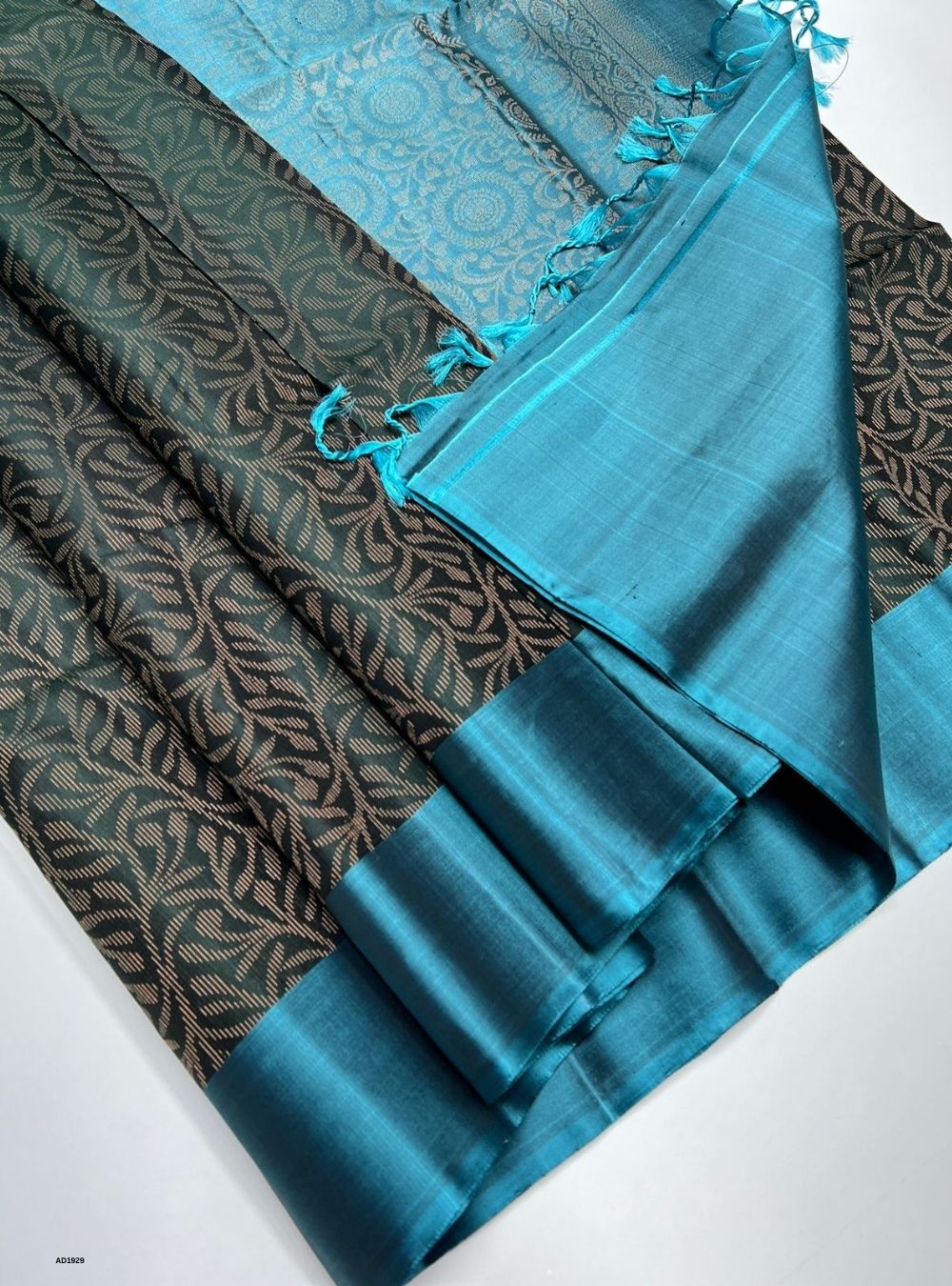 Deep Teal Green & Peacock Blue - Soft Silk Saree