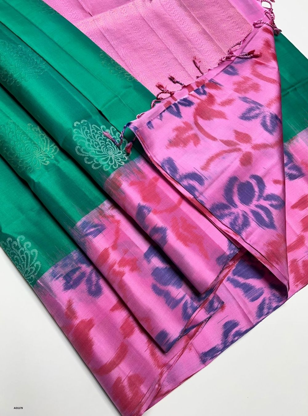 Rama Green & Pink - Soft Silk Saree