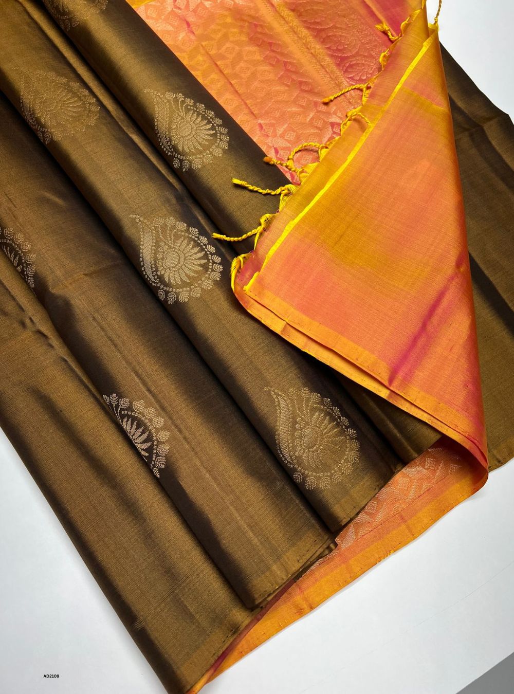 Brown & Yellow Pink - Soft Silk Saree