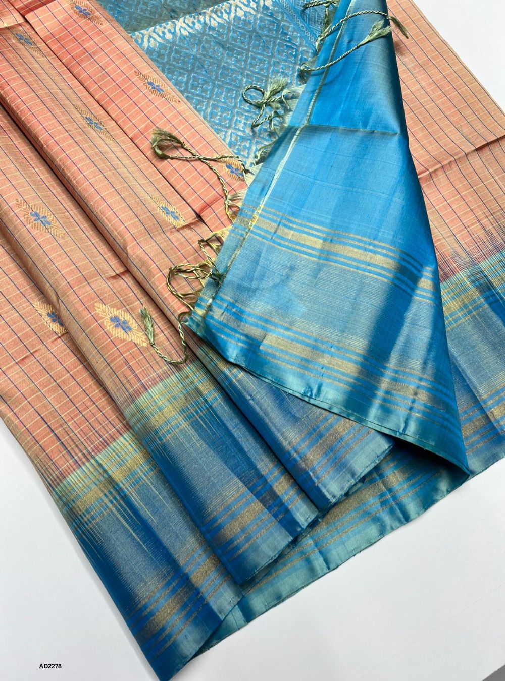 Pale Orange & Sky Blue - Soft Silk Saree