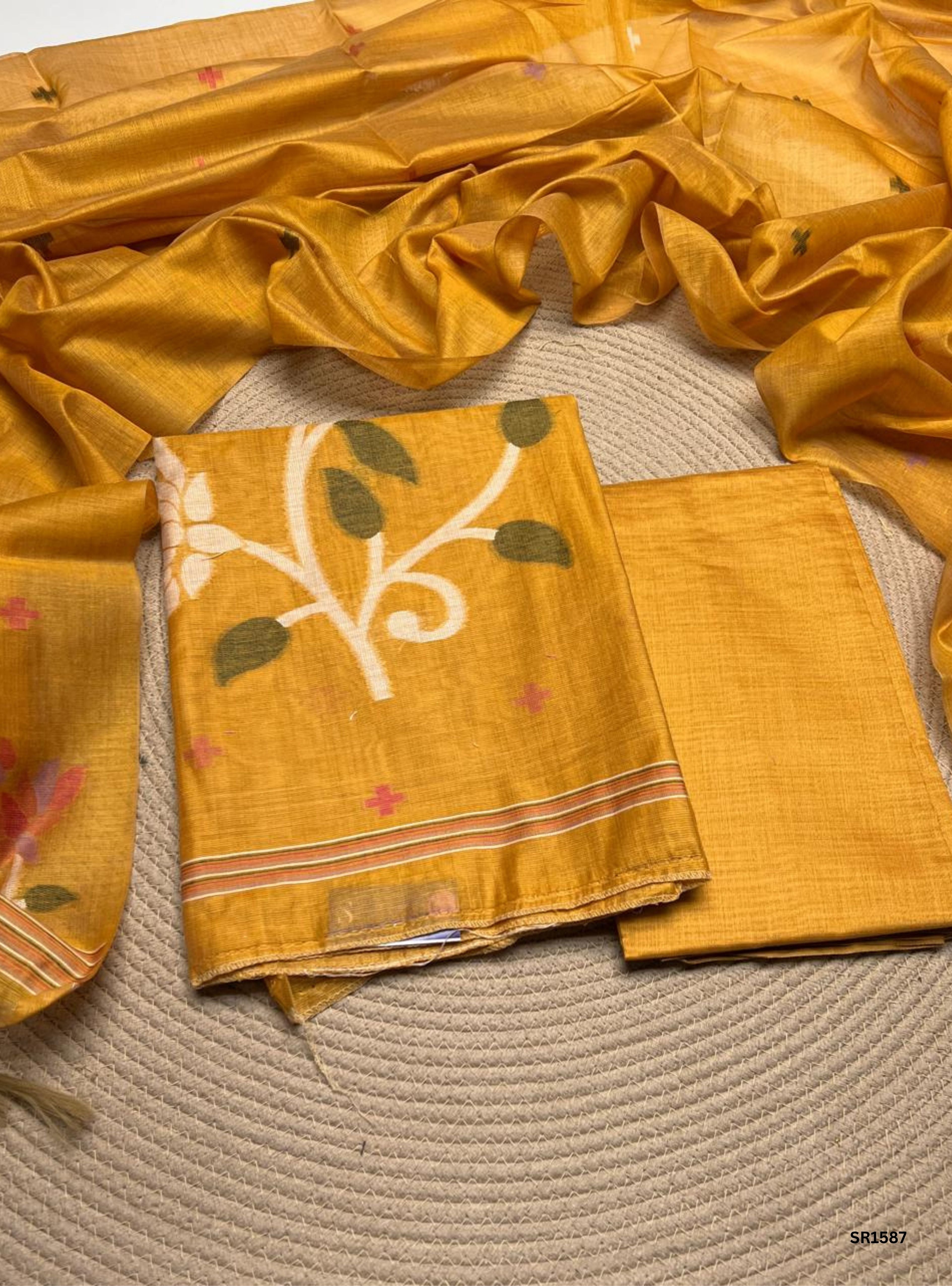 Yellow - Cotton Unstiched Suit 3 Pc Set