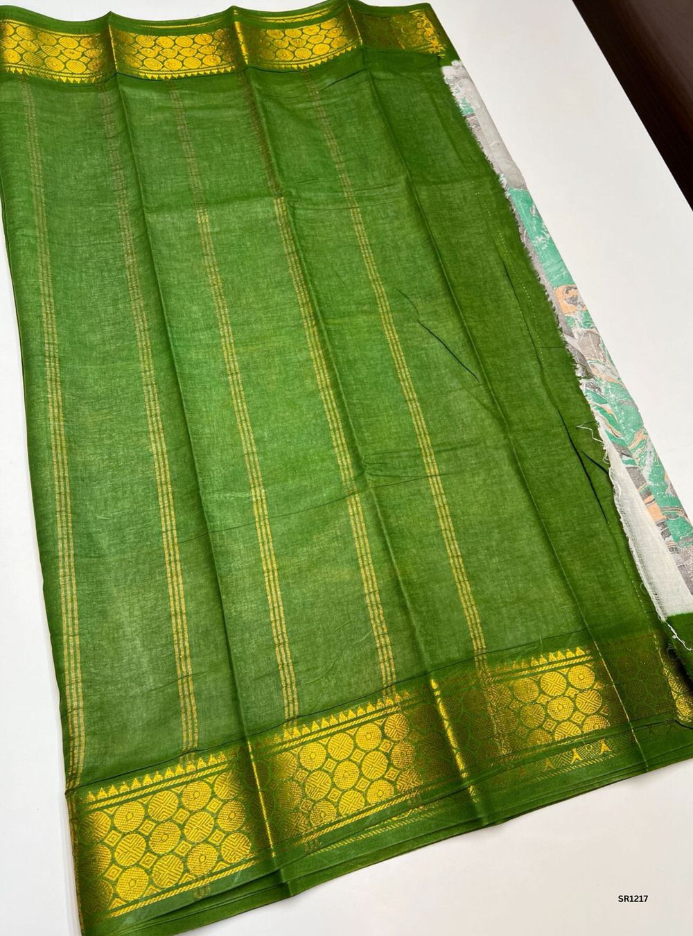 Light Green & Dark Green - Marble Print Chungudi Cotton
