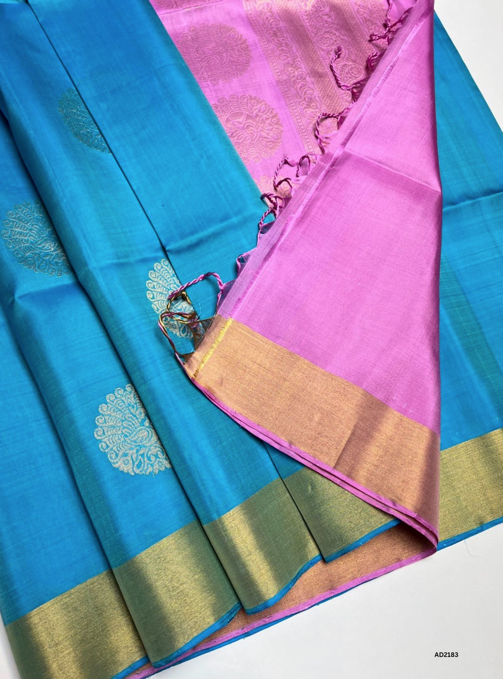 Sky Blue & Pink - Soft Silk Saree