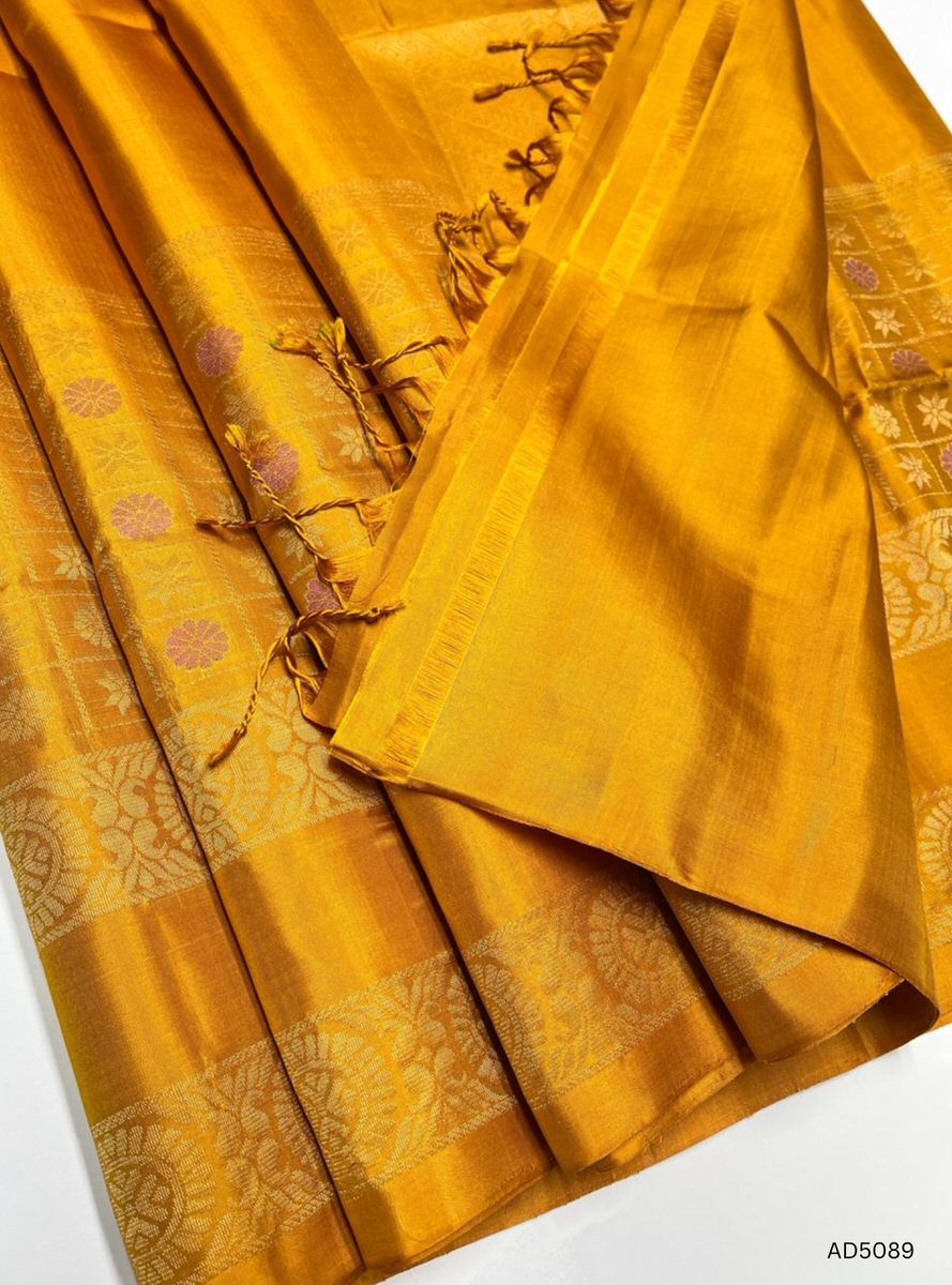 Golden Yellow - Fancy Border Soft Silk Saree