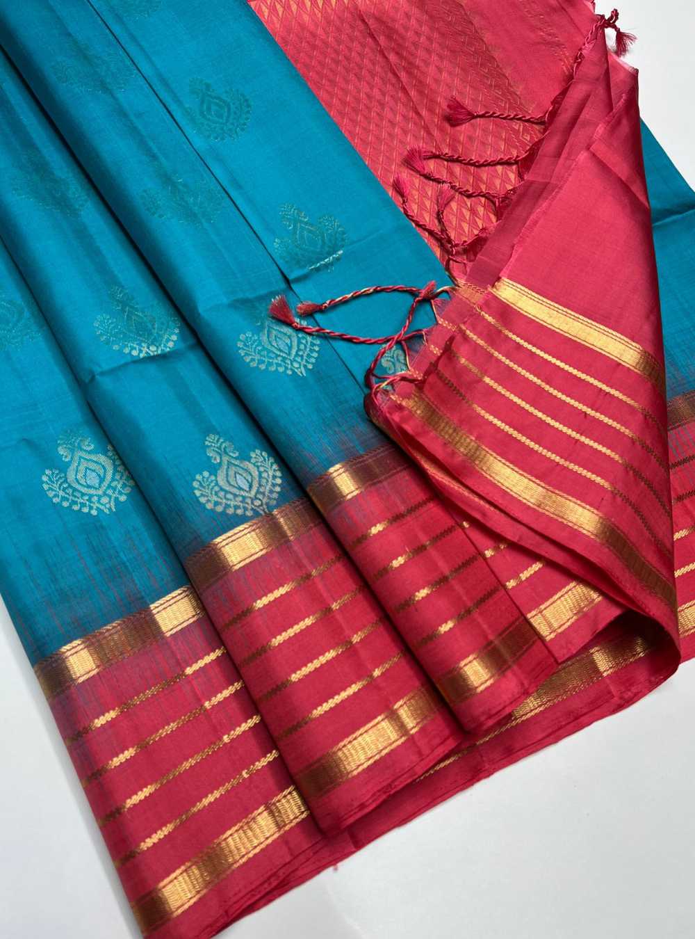 Blue & Peach Pink - Soft Silk Saree