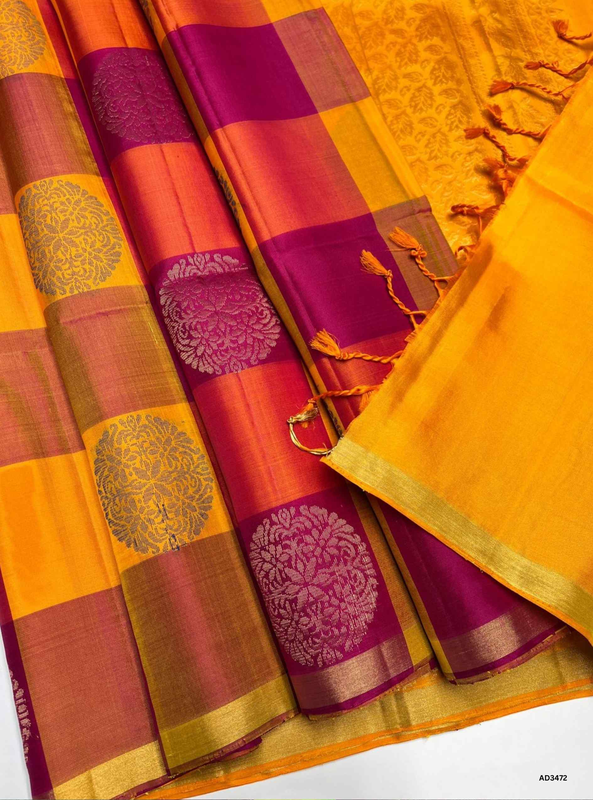 Yellow & Pink - Soft Silk Saree