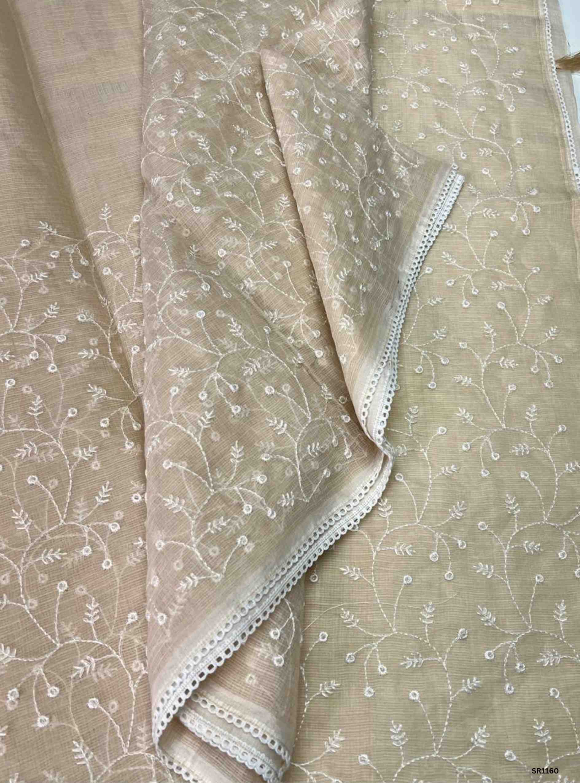 Creme - Embroidered Pure Kota Cotton Saree