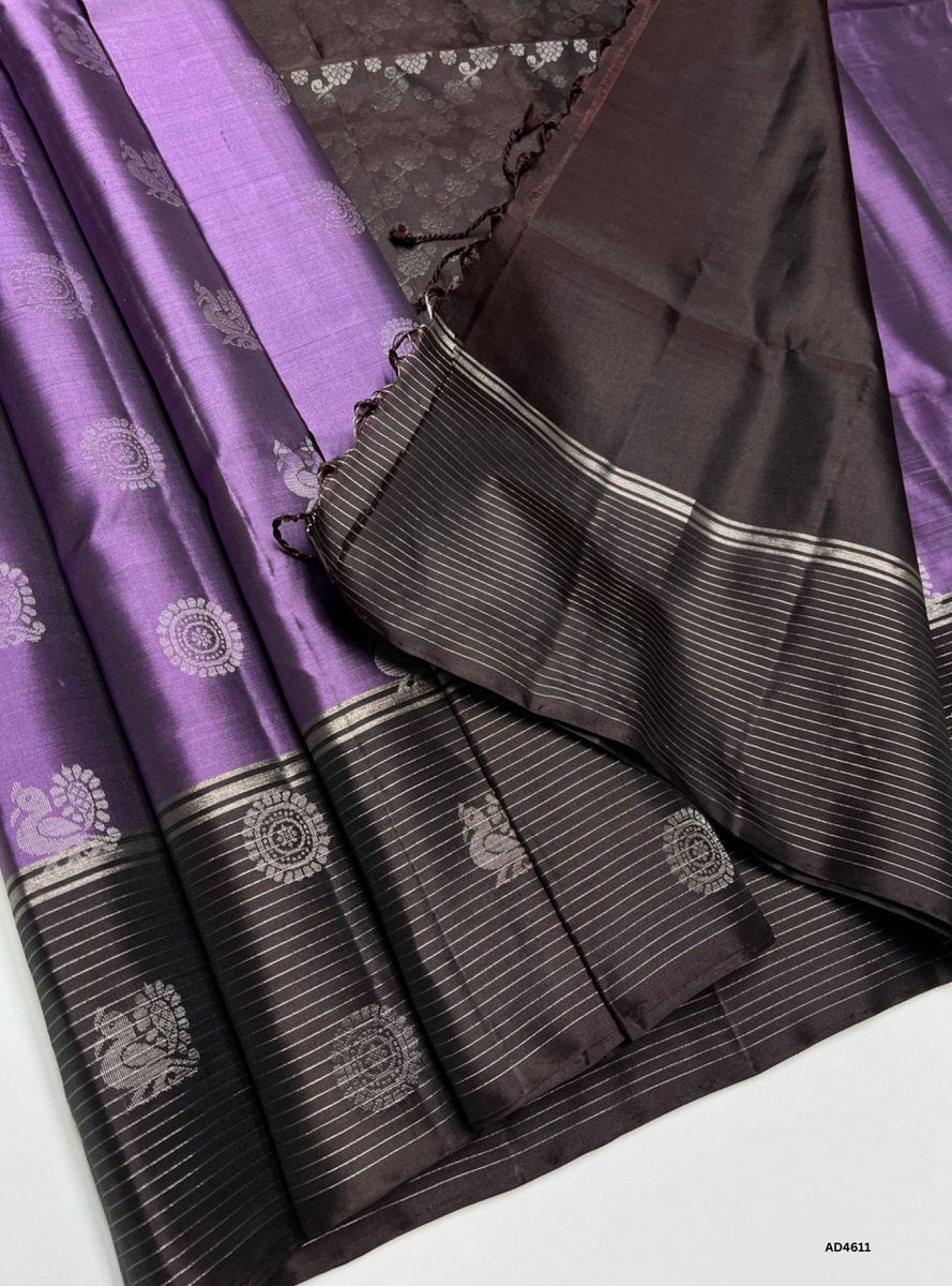Lilac & Coffee Brown - Soft Silk Saree