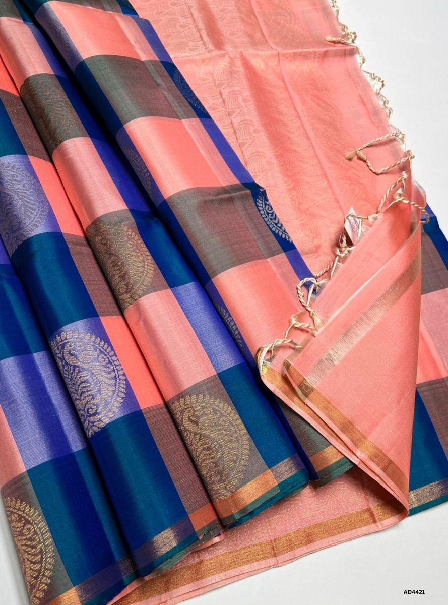 Peacock Blue & Peach - Pazhum Pazhamum Soft Silk Saree