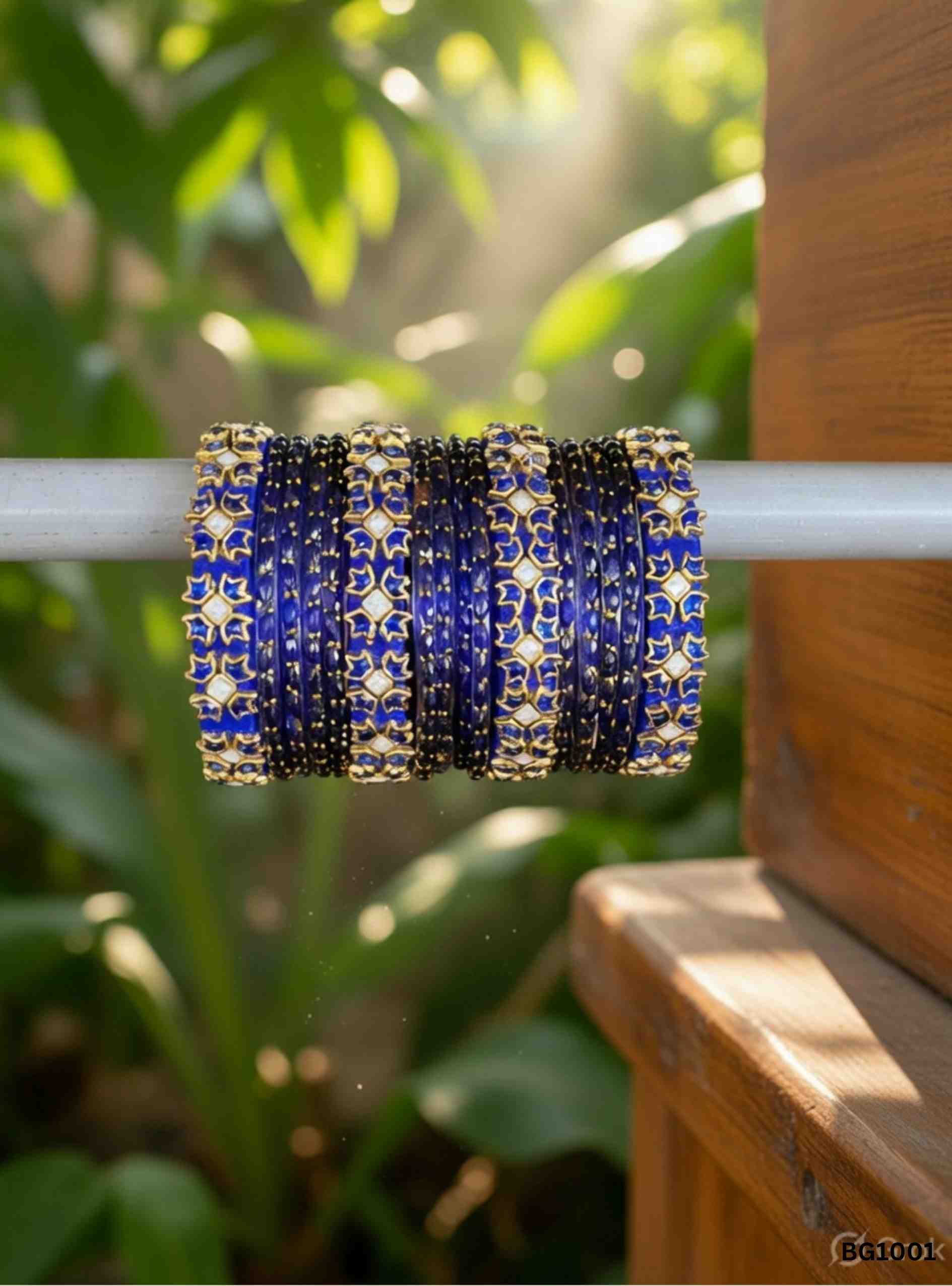 Blue - Raindrop & Kundan Bangle Set