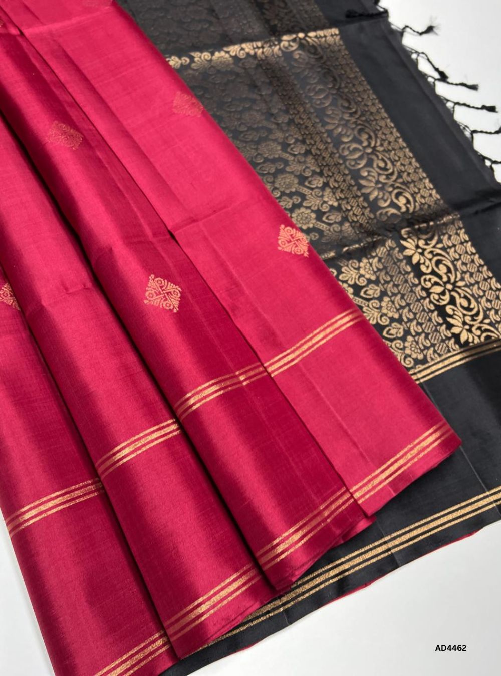 Cardinal Red & Black - Soft Silk Saree