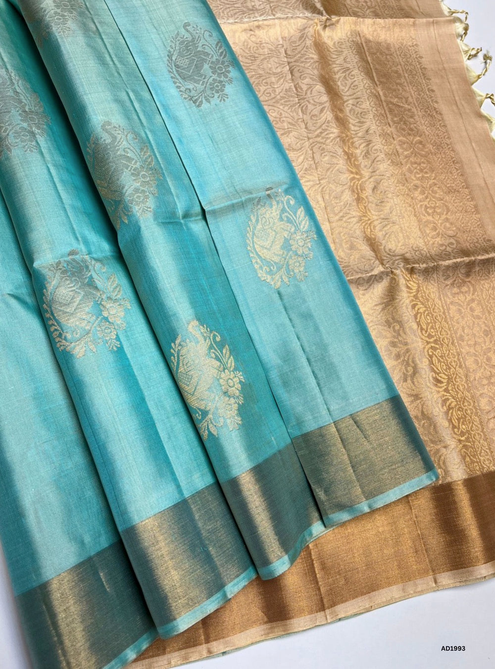 Ice Blue & Cream - Soft Silk Saree