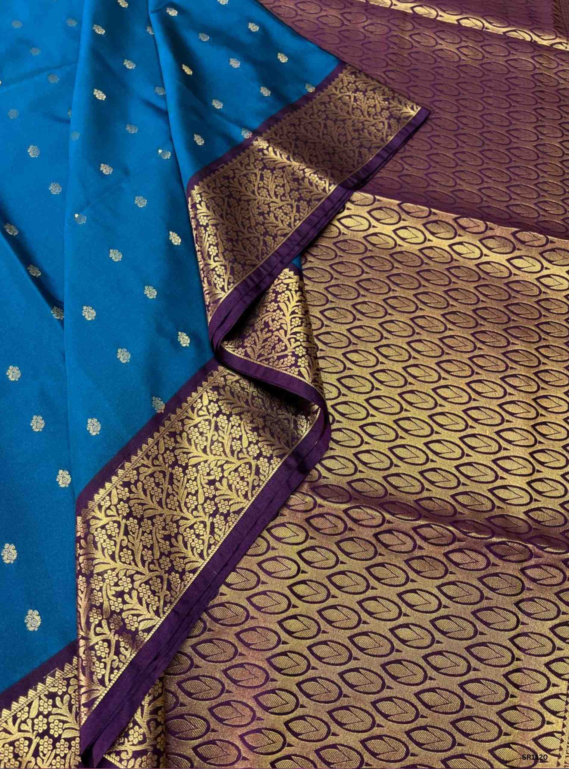 Teal & Dark Purple - Semi Silk Saree