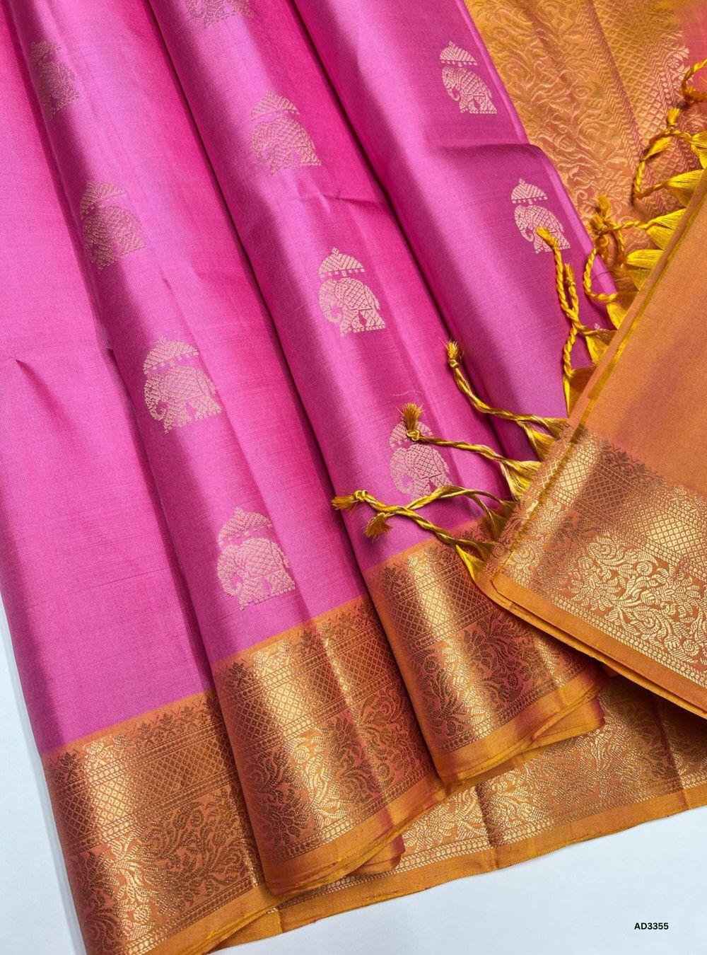 Pink & Orangish Yellow - Soft Silk Saree
