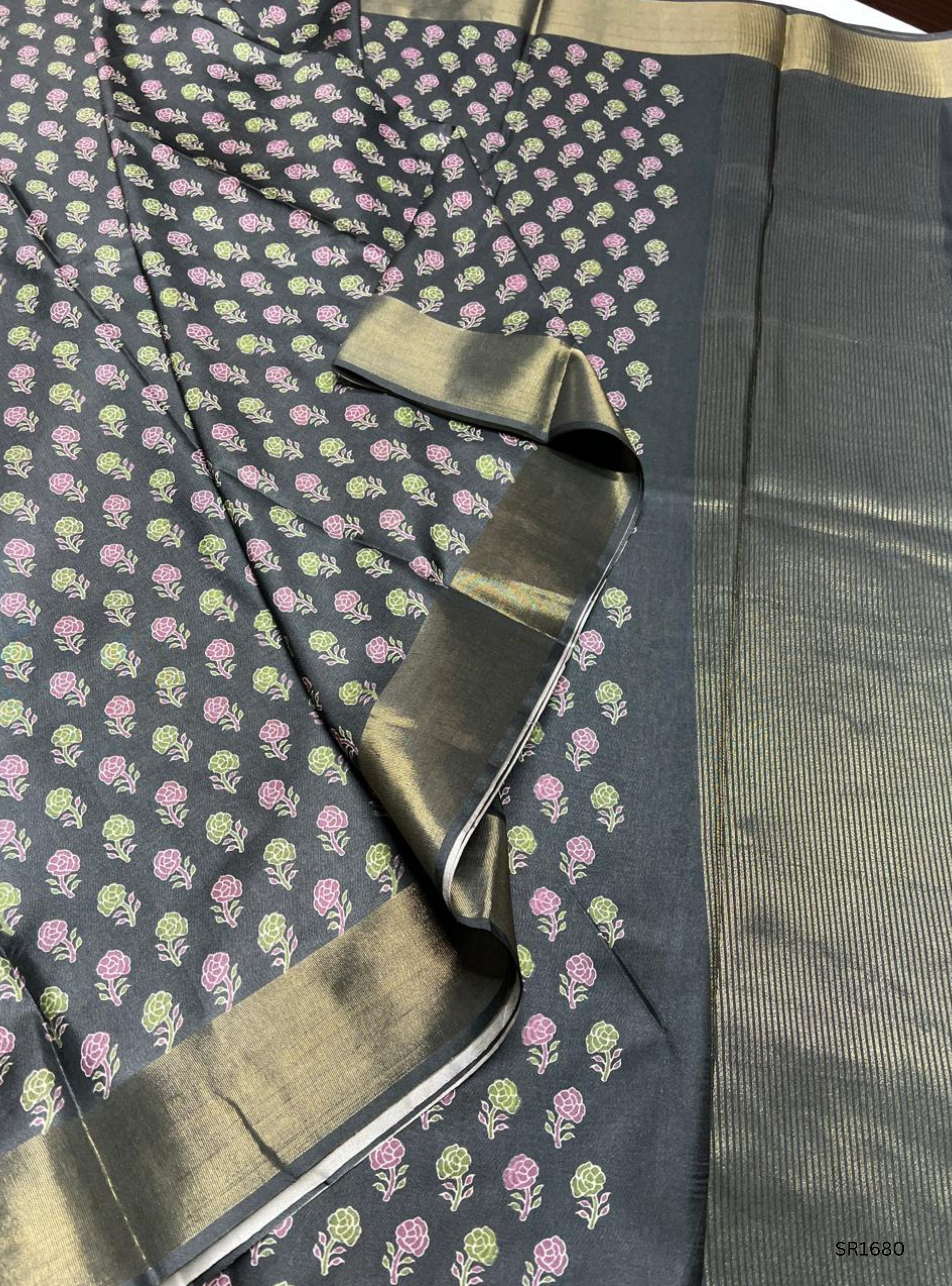 Dark Grey - Semi Tussar Saree