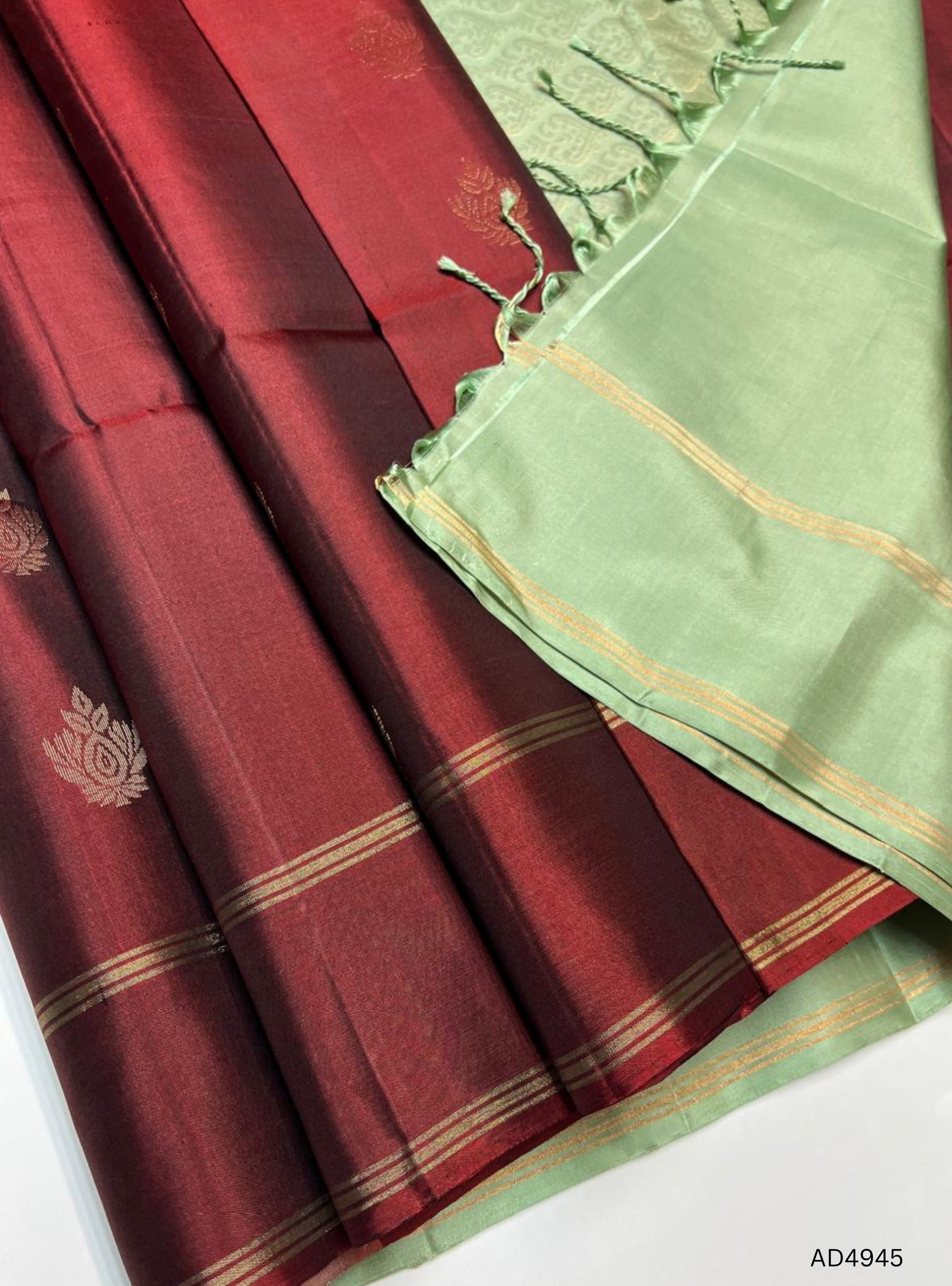 Maroon & Pista Green - Soft Silk Saree