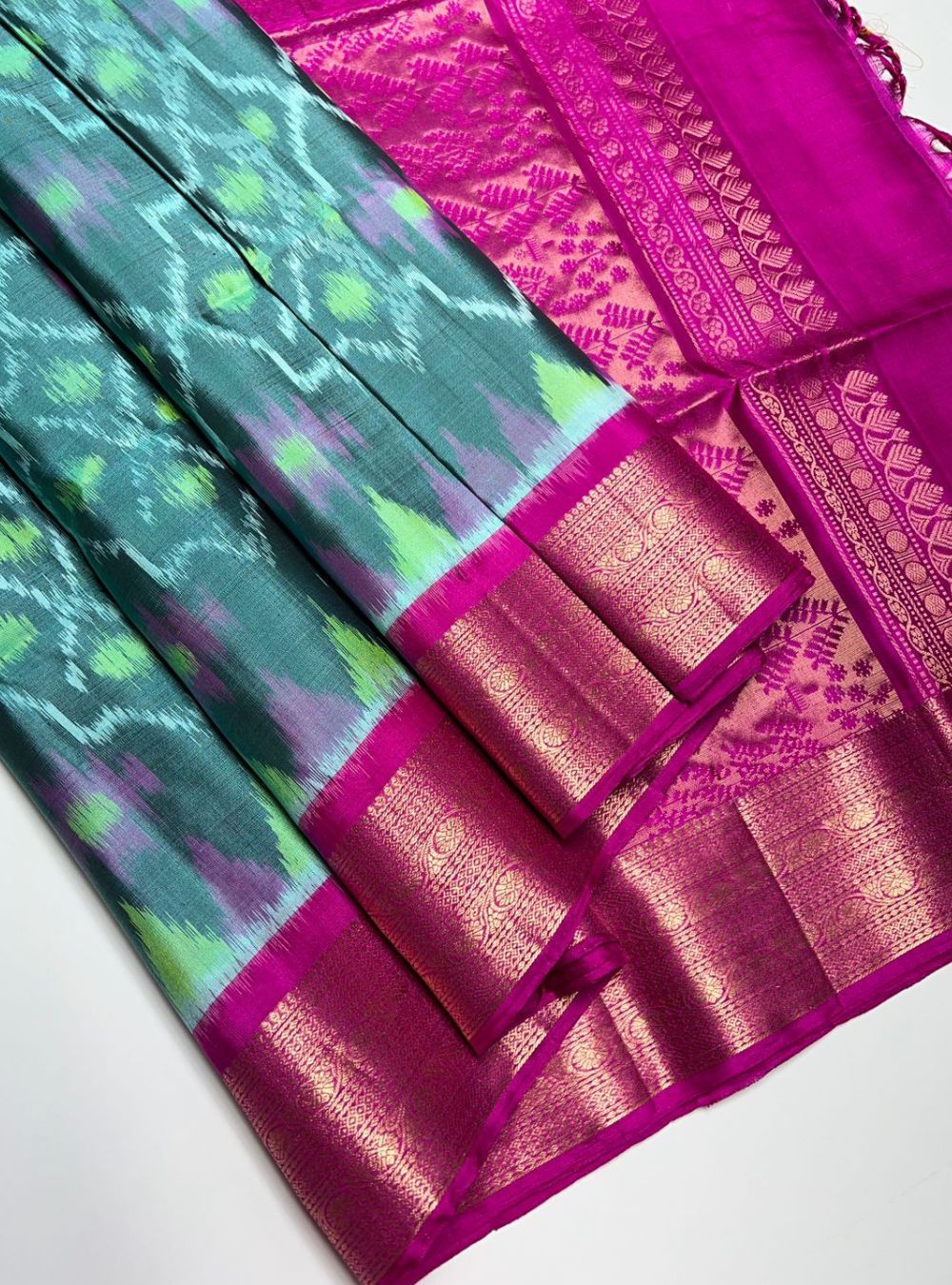 Teal & Pink - Soft Silk Saree