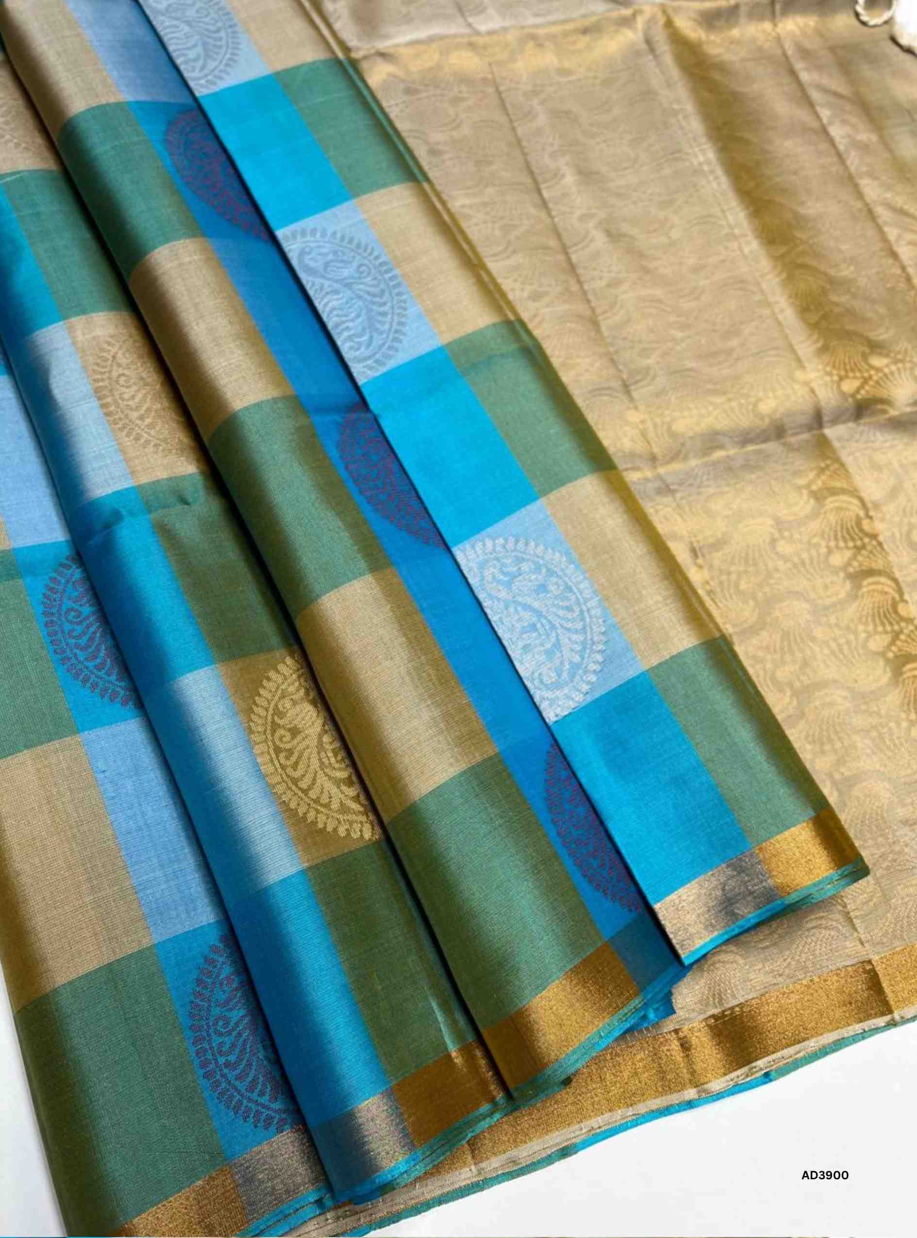 Beige & Blue - Palum Pazhamum Soft Silk Saree