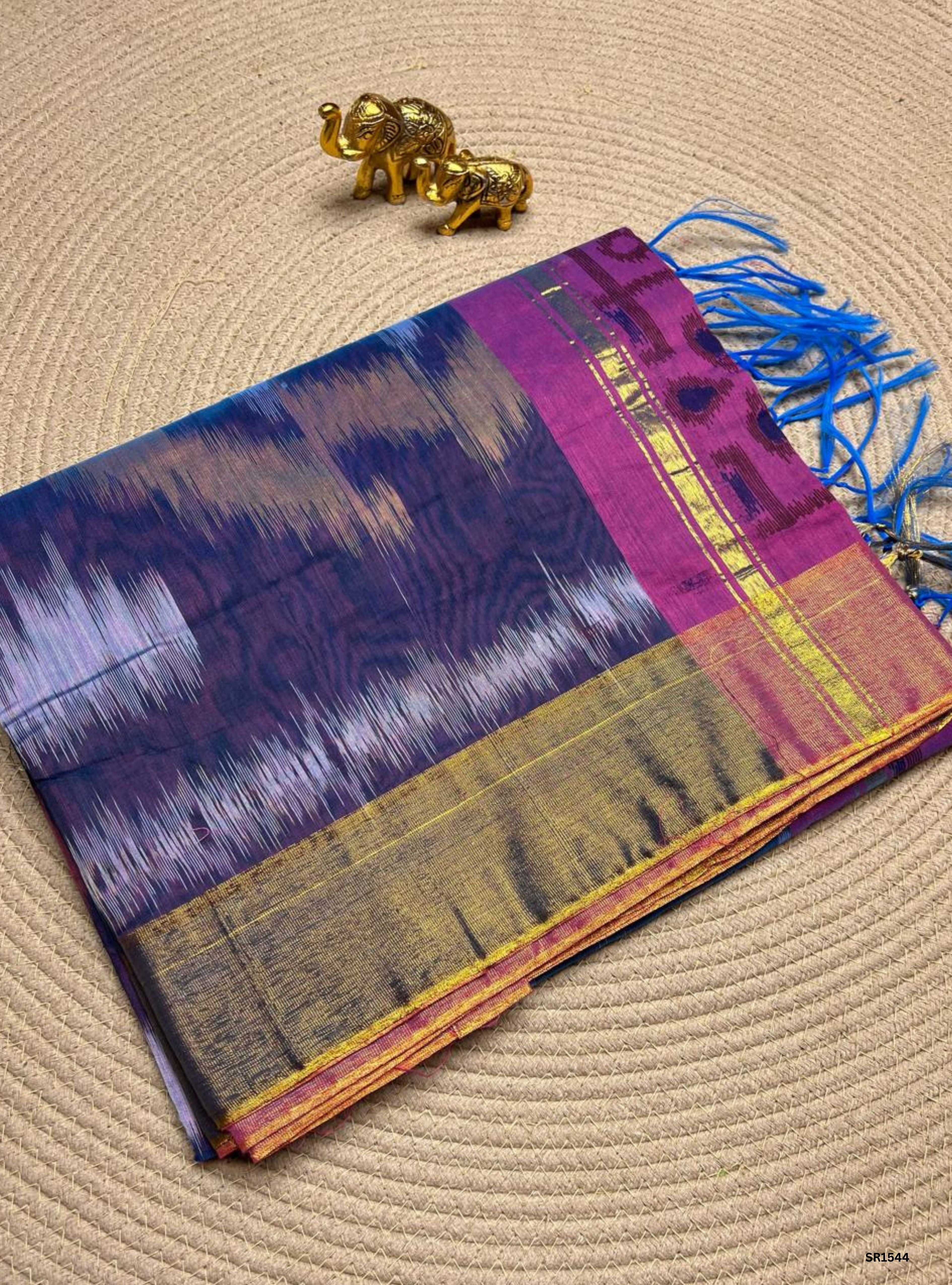 Magenta & Navy Blue - Kotta Cotton Saree