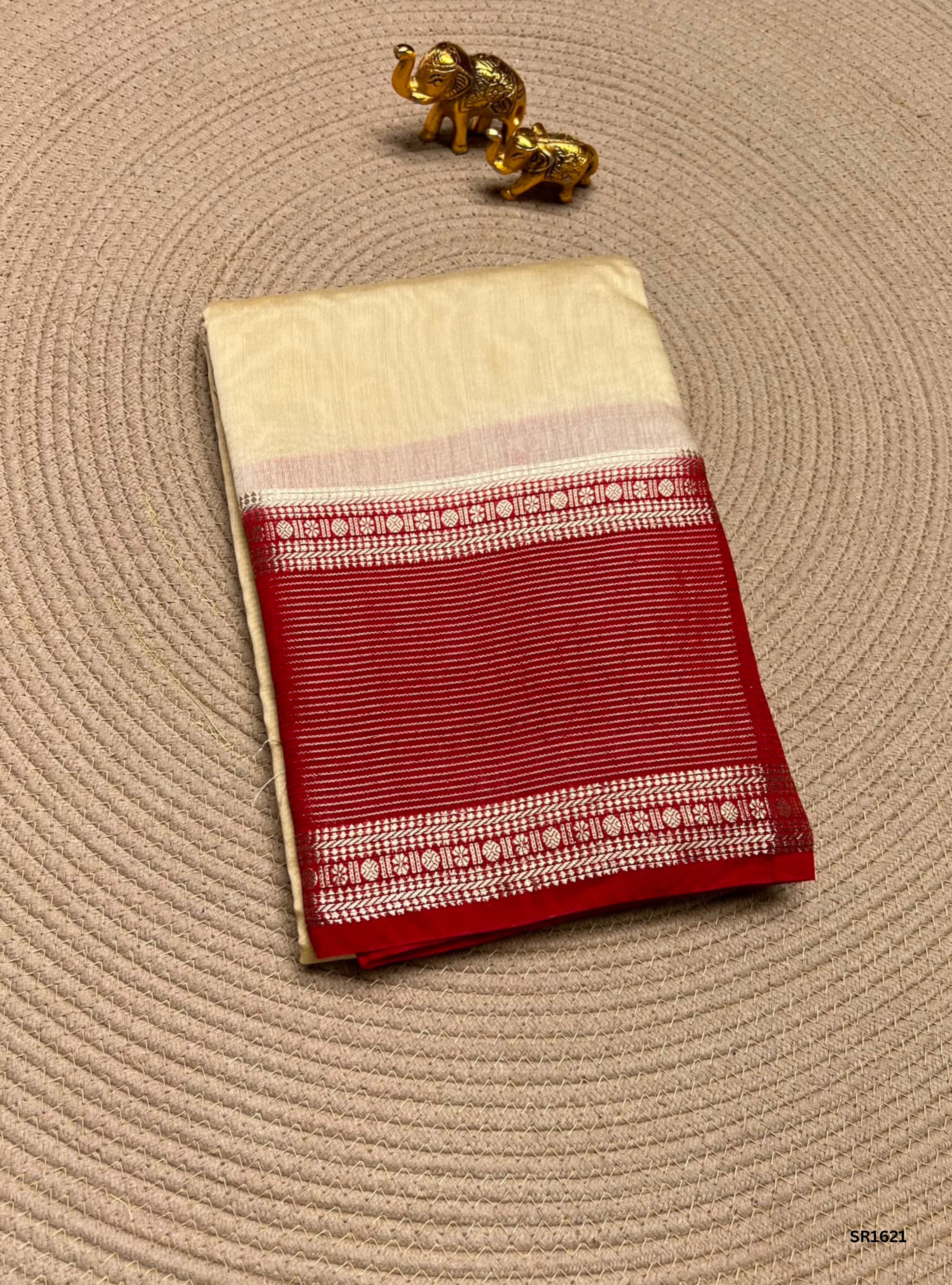 Beige & Red - Binny Silk Saree