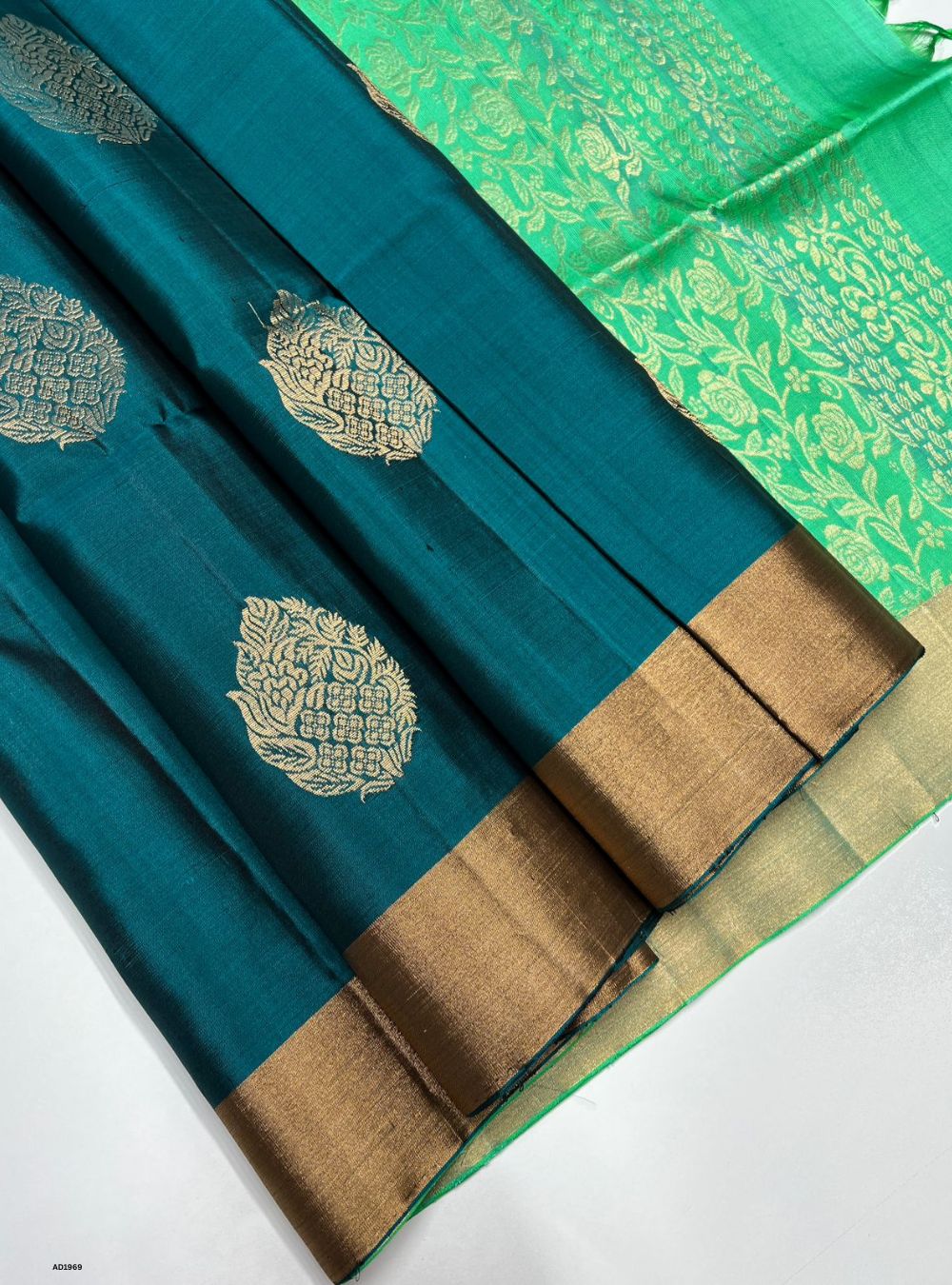Peacock Green & Aqua Green - Soft Silk Saree