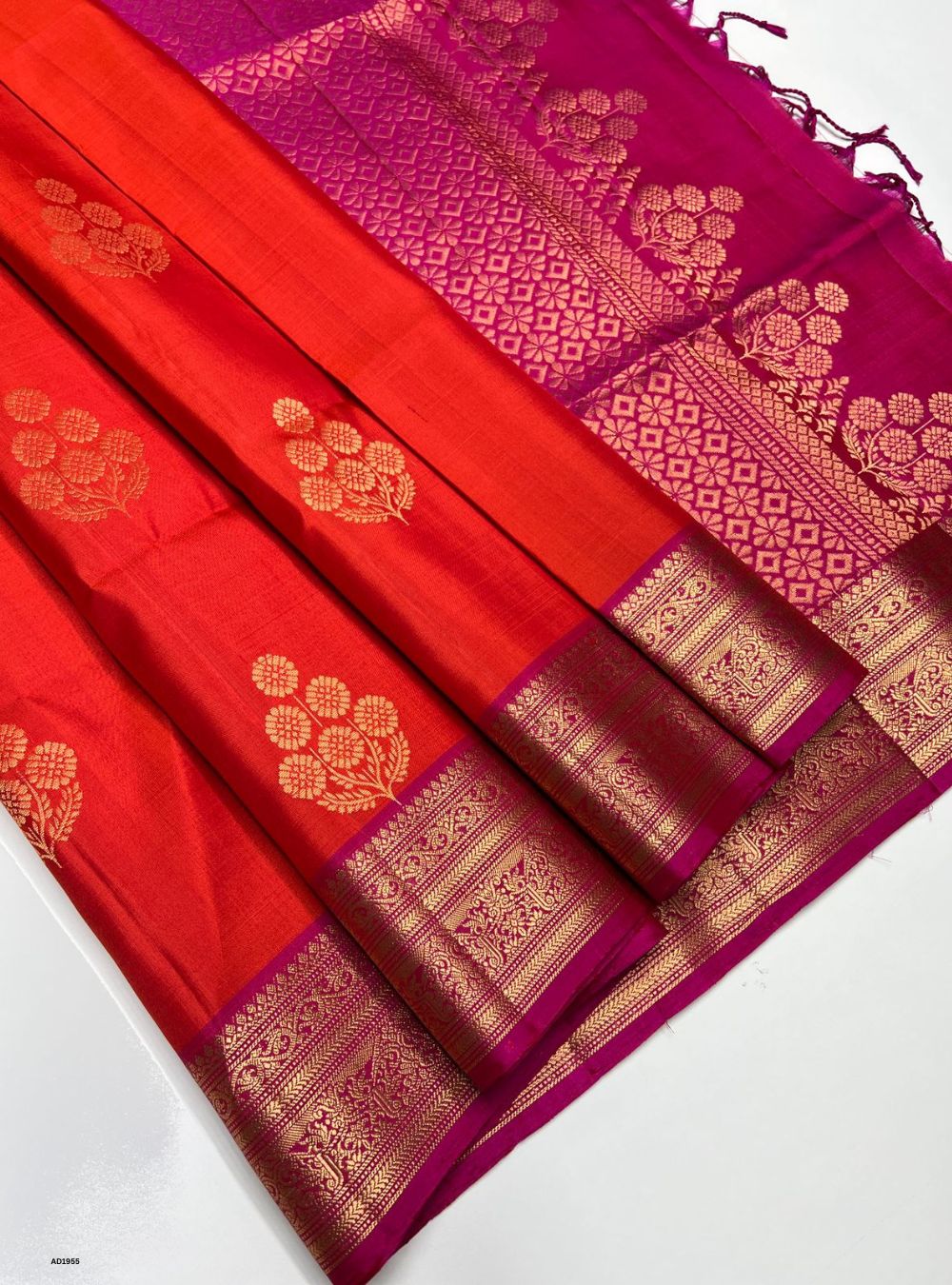 Orange & Pink - Soft Silk Saree