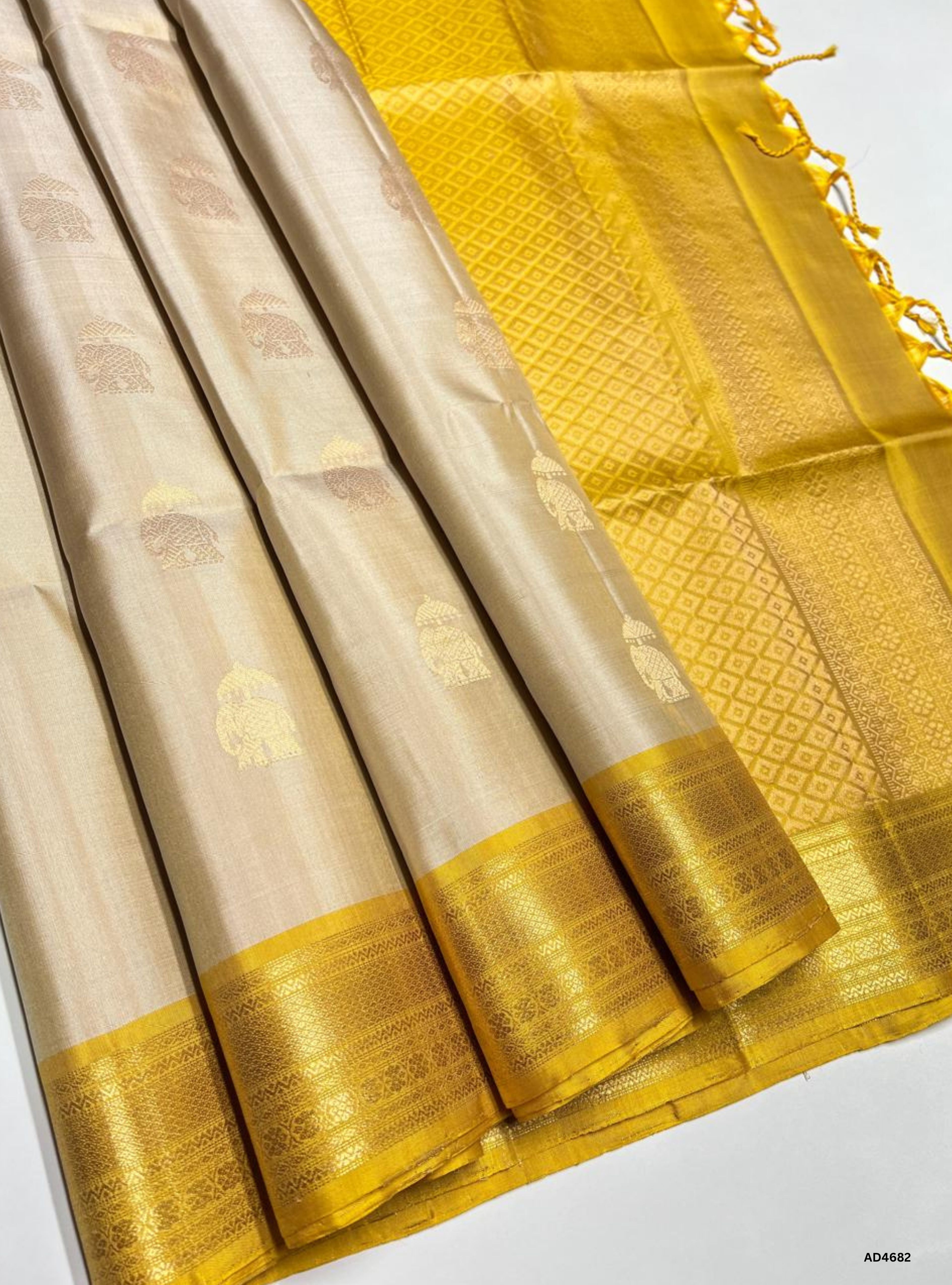 Ivory & Yellow - Kanchi Border Soft Silk Saree