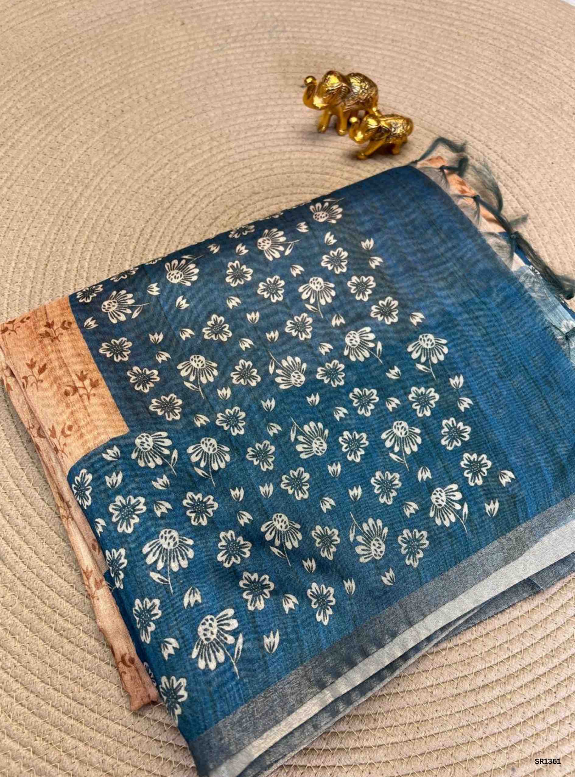 Biscut & Teal - Chanderi Cotton Saree