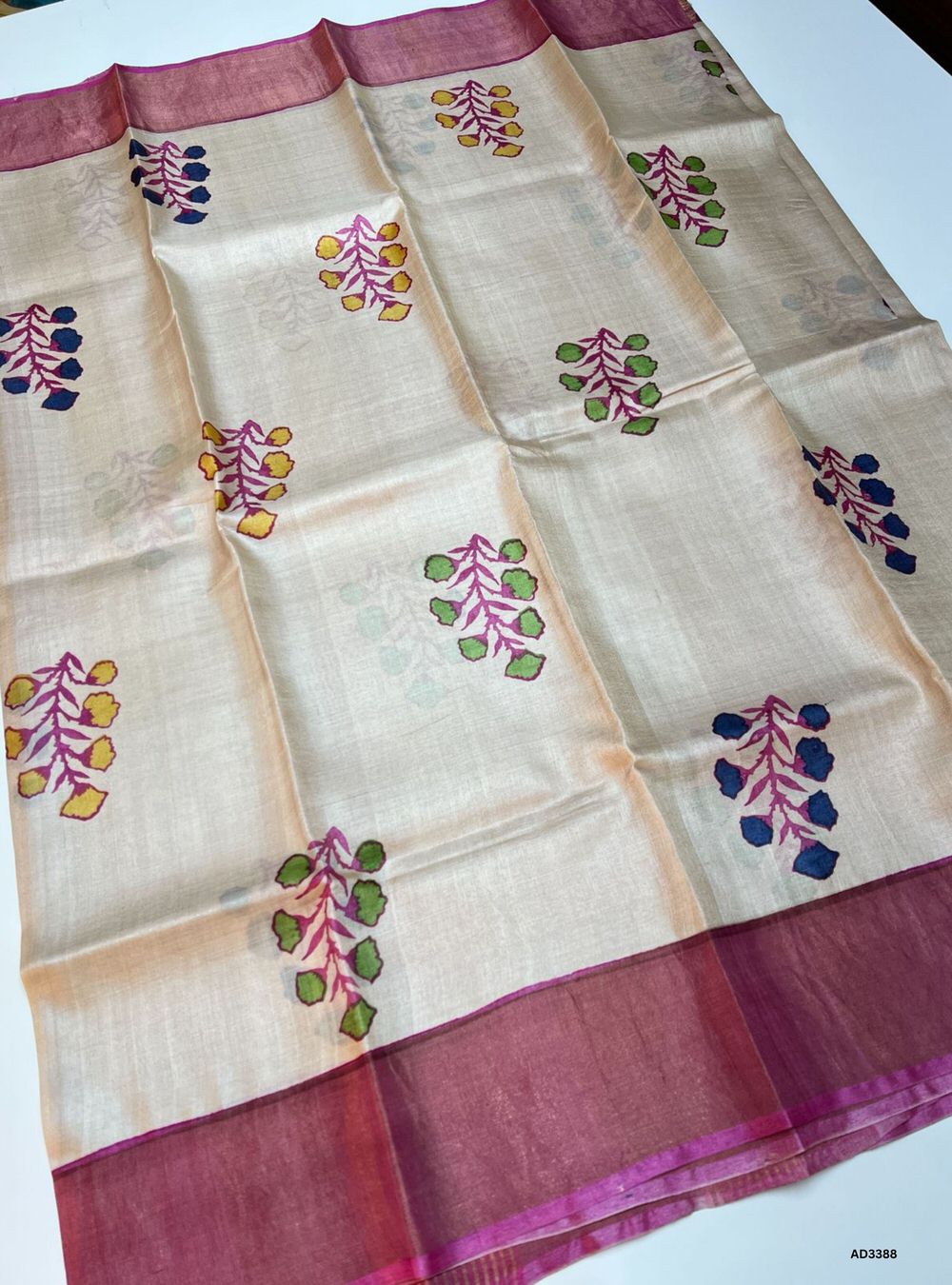 Ivory & Pink - Pure Tussar Saree
