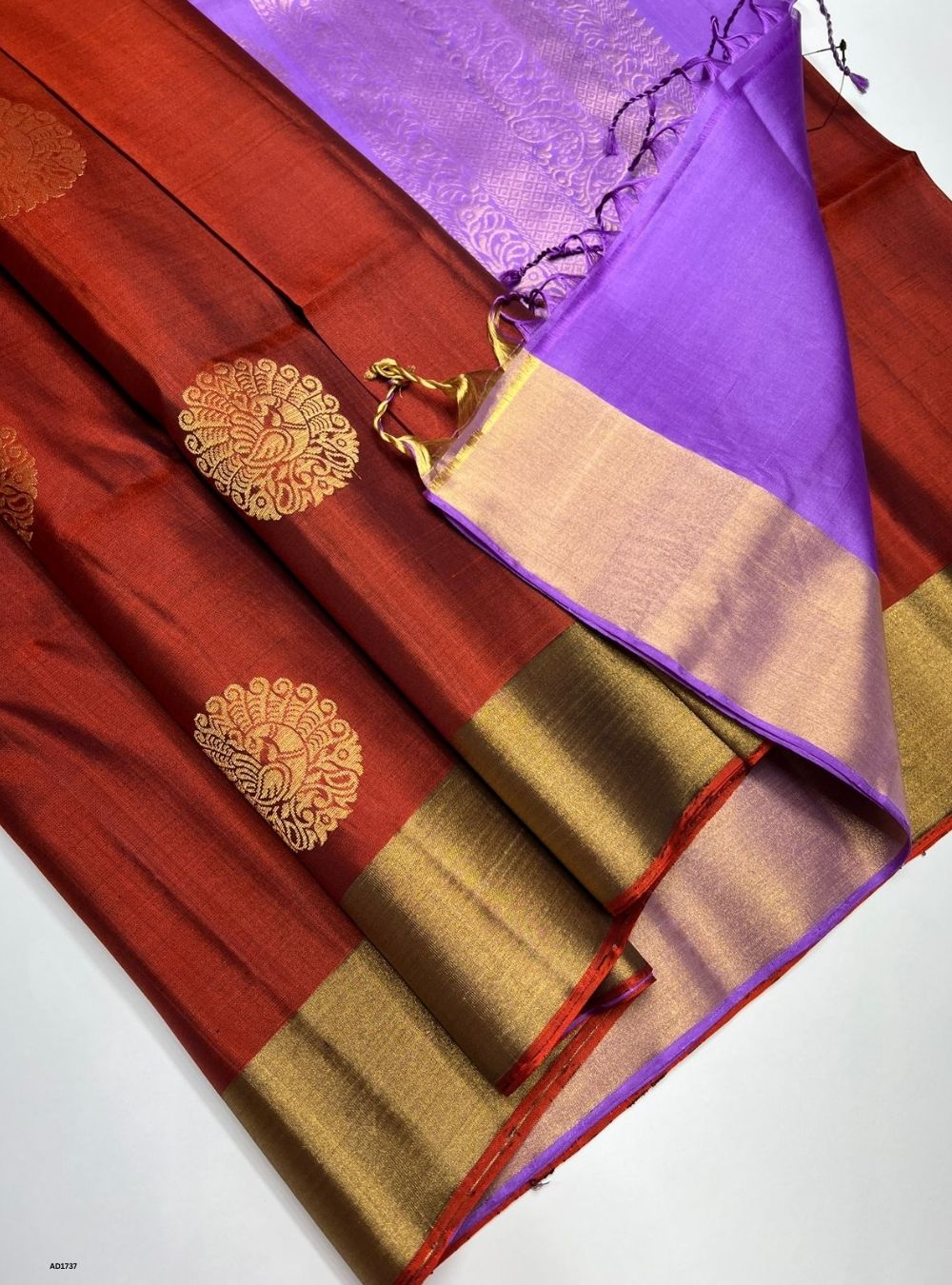 Rust Orange & Lavender - Soft Silk Saree