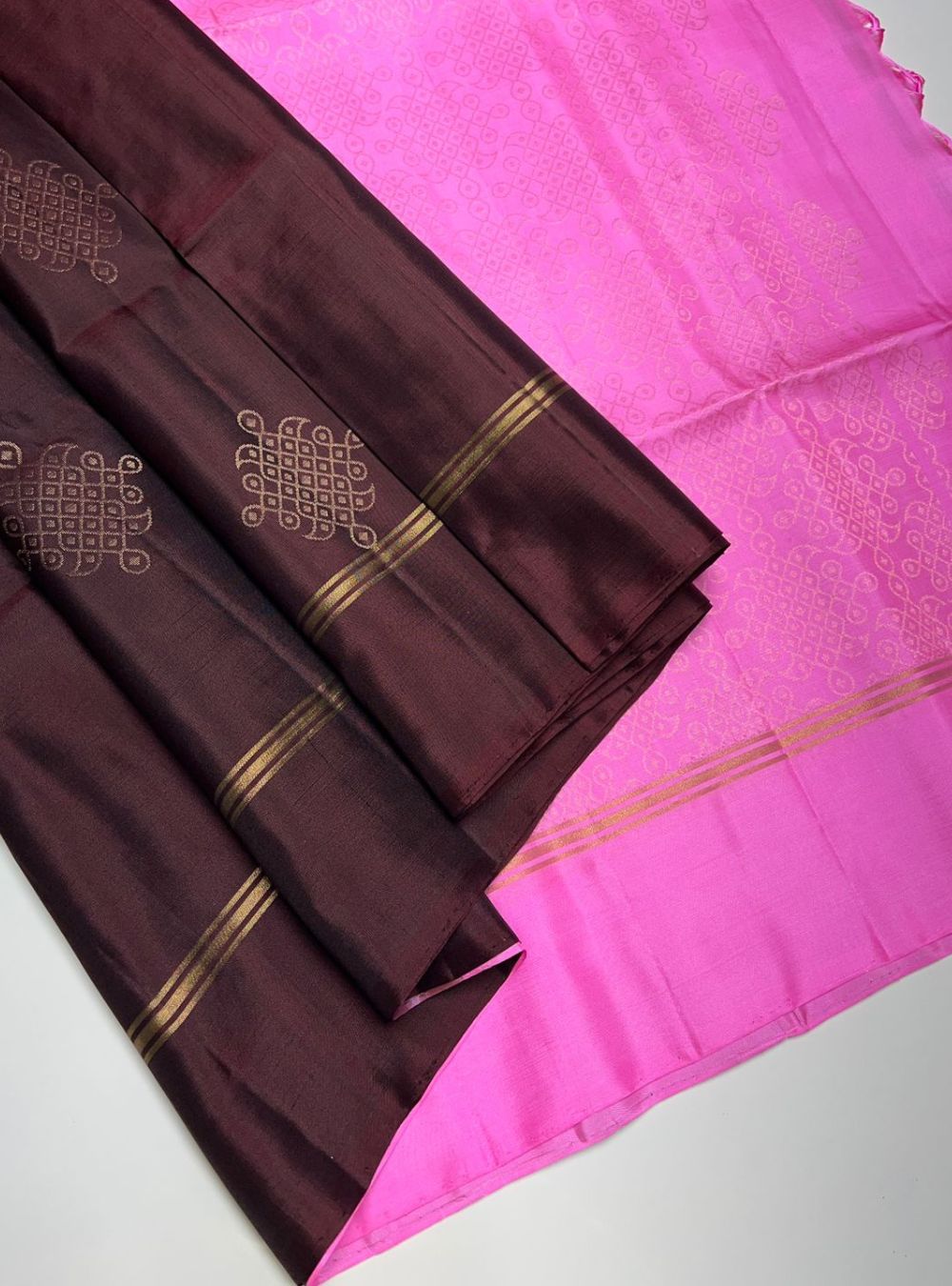 Brown & Pink - Soft Silk Saree