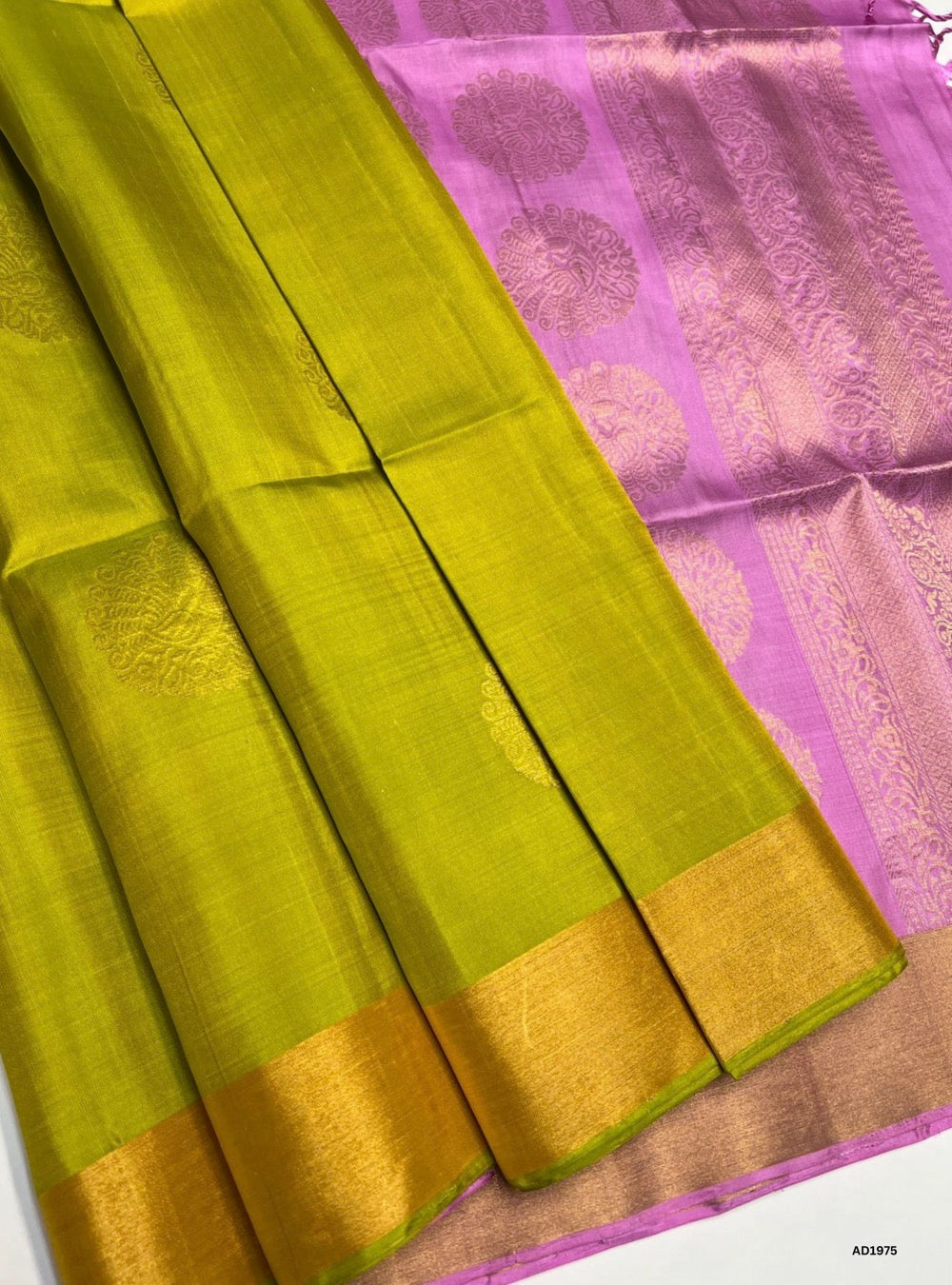 Parrot Green & Rose Milk Pink - Soft Silk Saree
