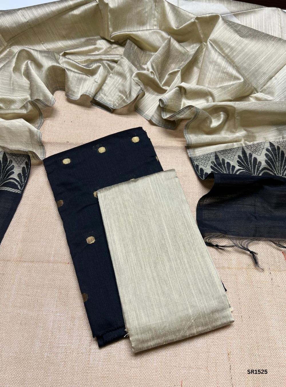 Black - Raw Silk Unstiched Suit 3 Pc Set
