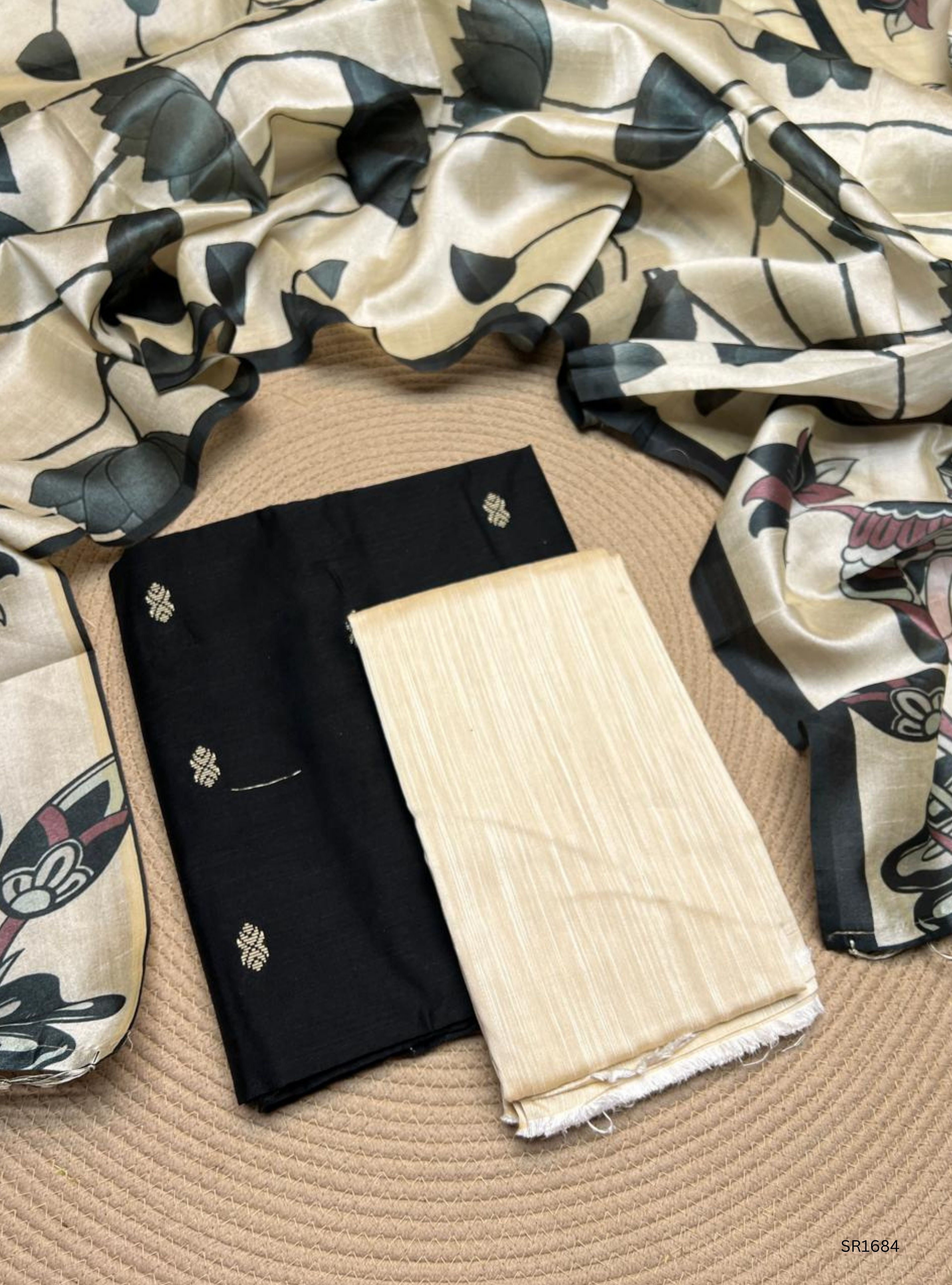 Black - Raw Silk Unstiched Suit 3 Pc Set