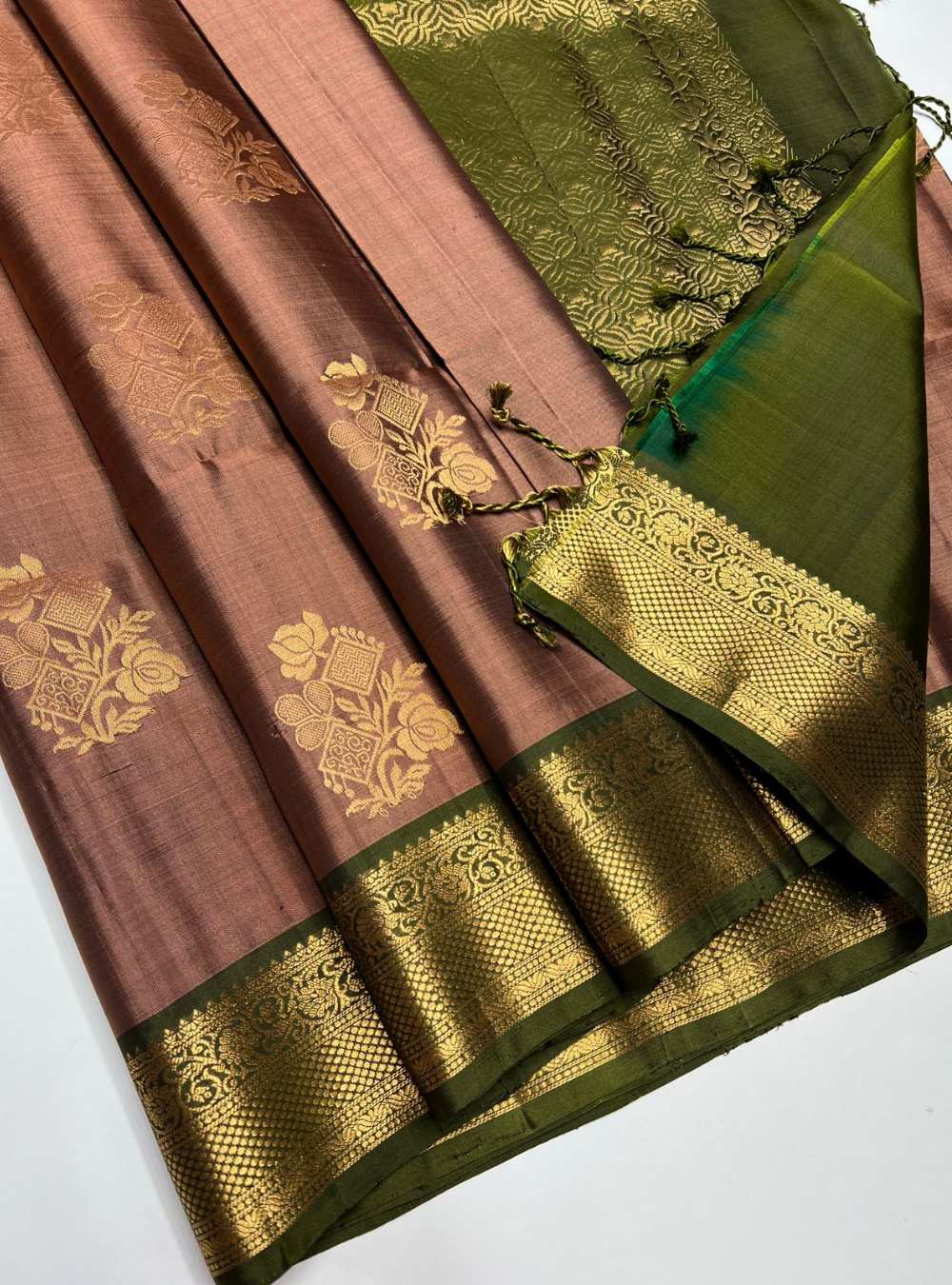 Coco Brown & Army Green - Soft Silk Saree