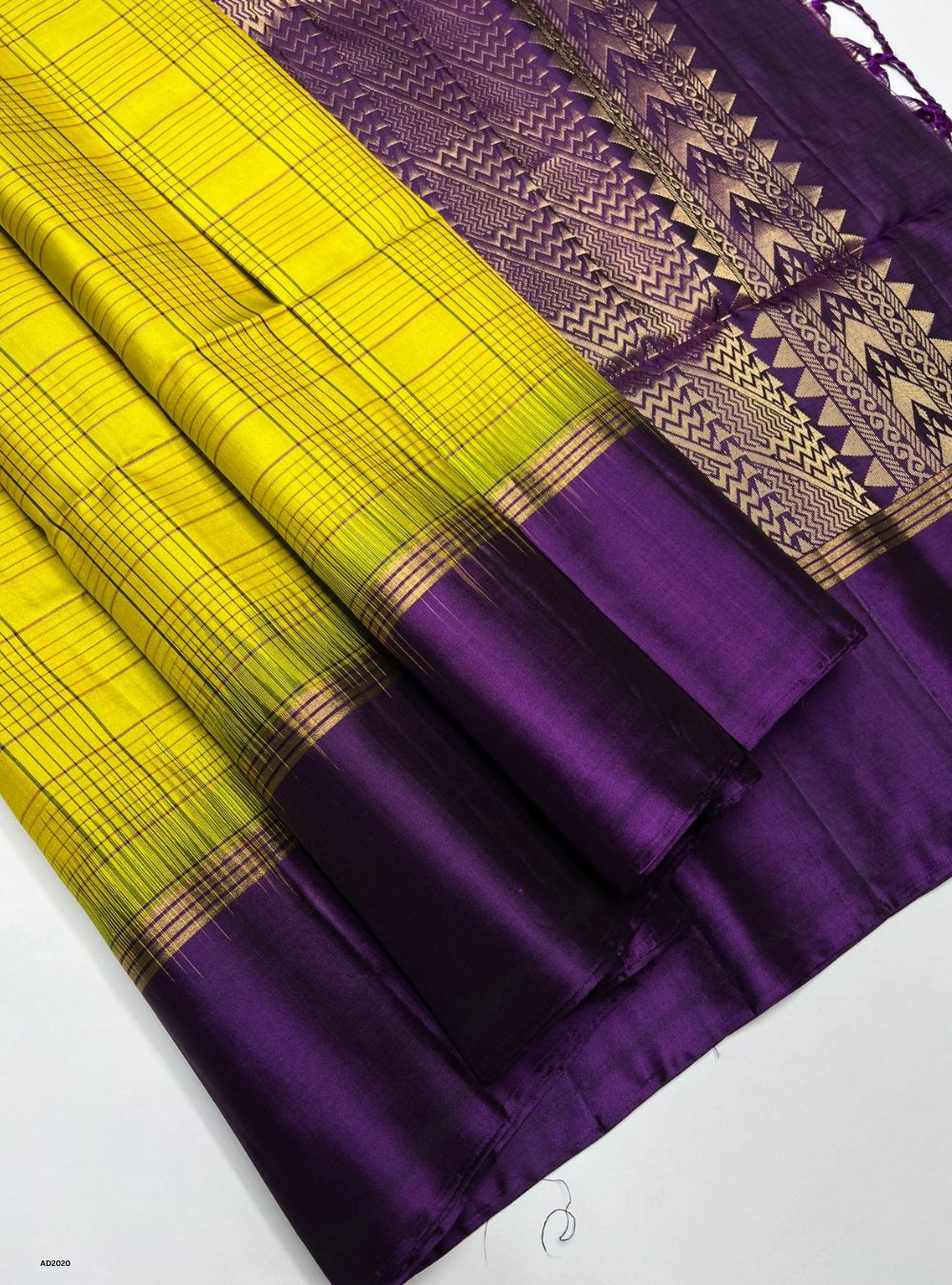 Lime Yellow & Purple - Soft Silk Saree
