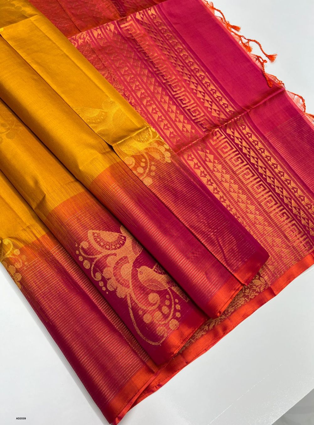 Mustard Yellow & Orangish Pink -   Soft Silk Saree